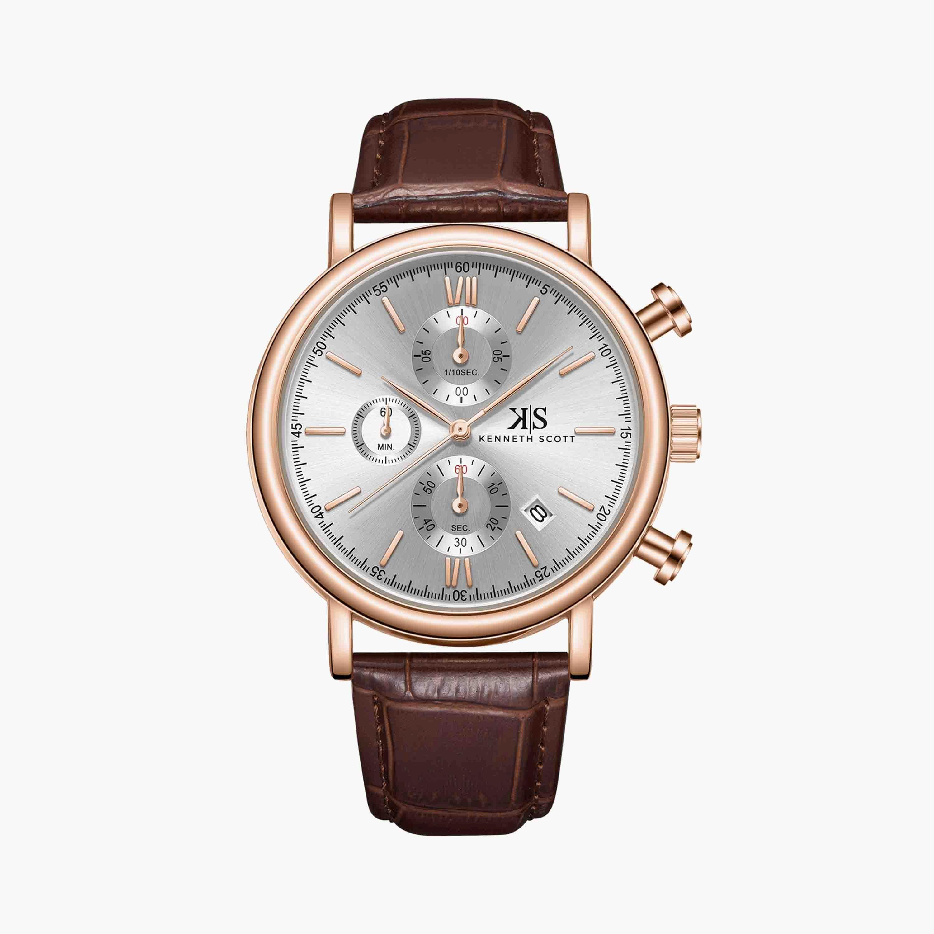كينيث سكوت ساعة يد رجالية كرونوغراف جلد بني K23151-RLDW-men-watchesandjewellery-watches-image-1