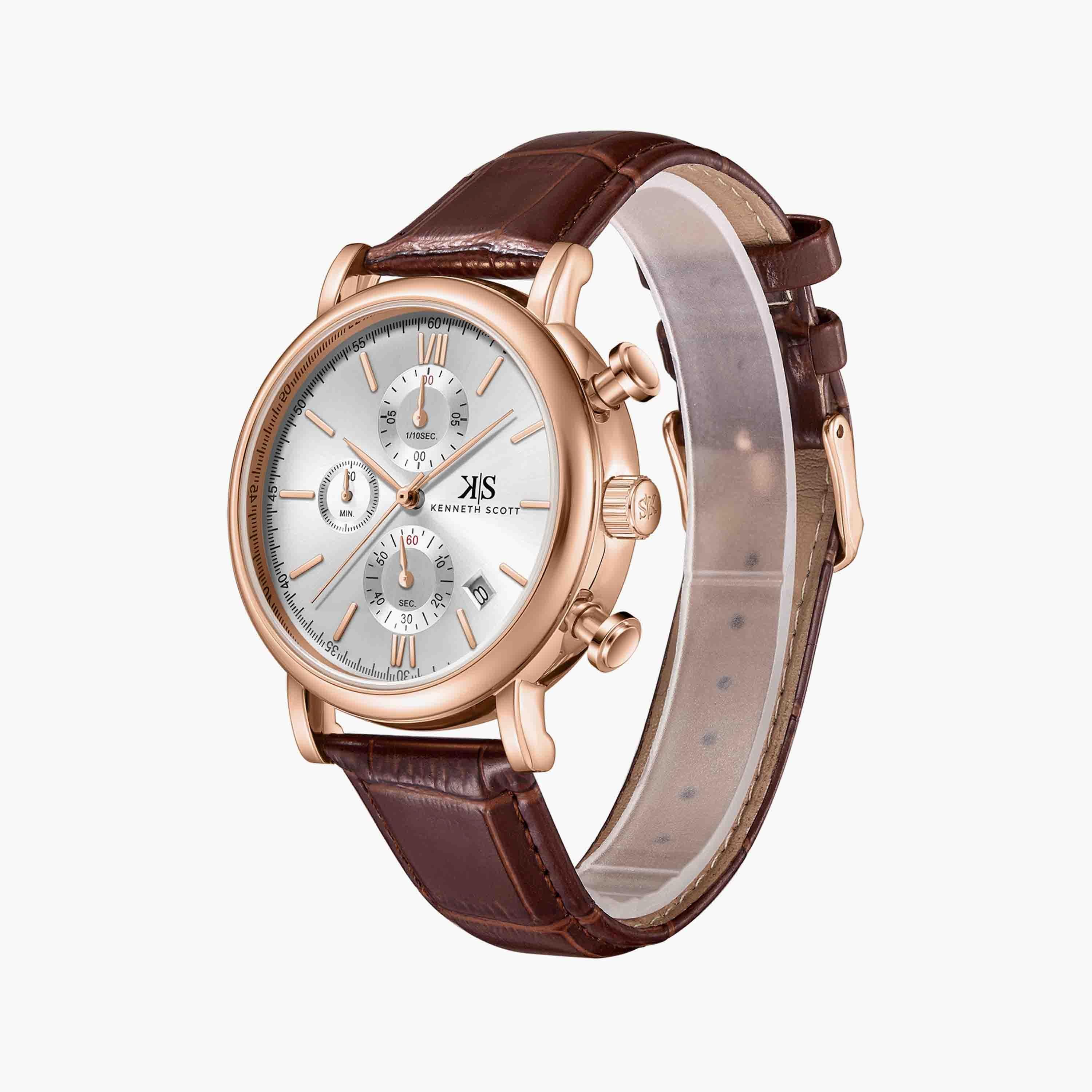 كينيث سكوت ساعة يد رجالية كرونوغراف جلد بني K23151-RLDW-men-watchesandjewellery-watches-image-2