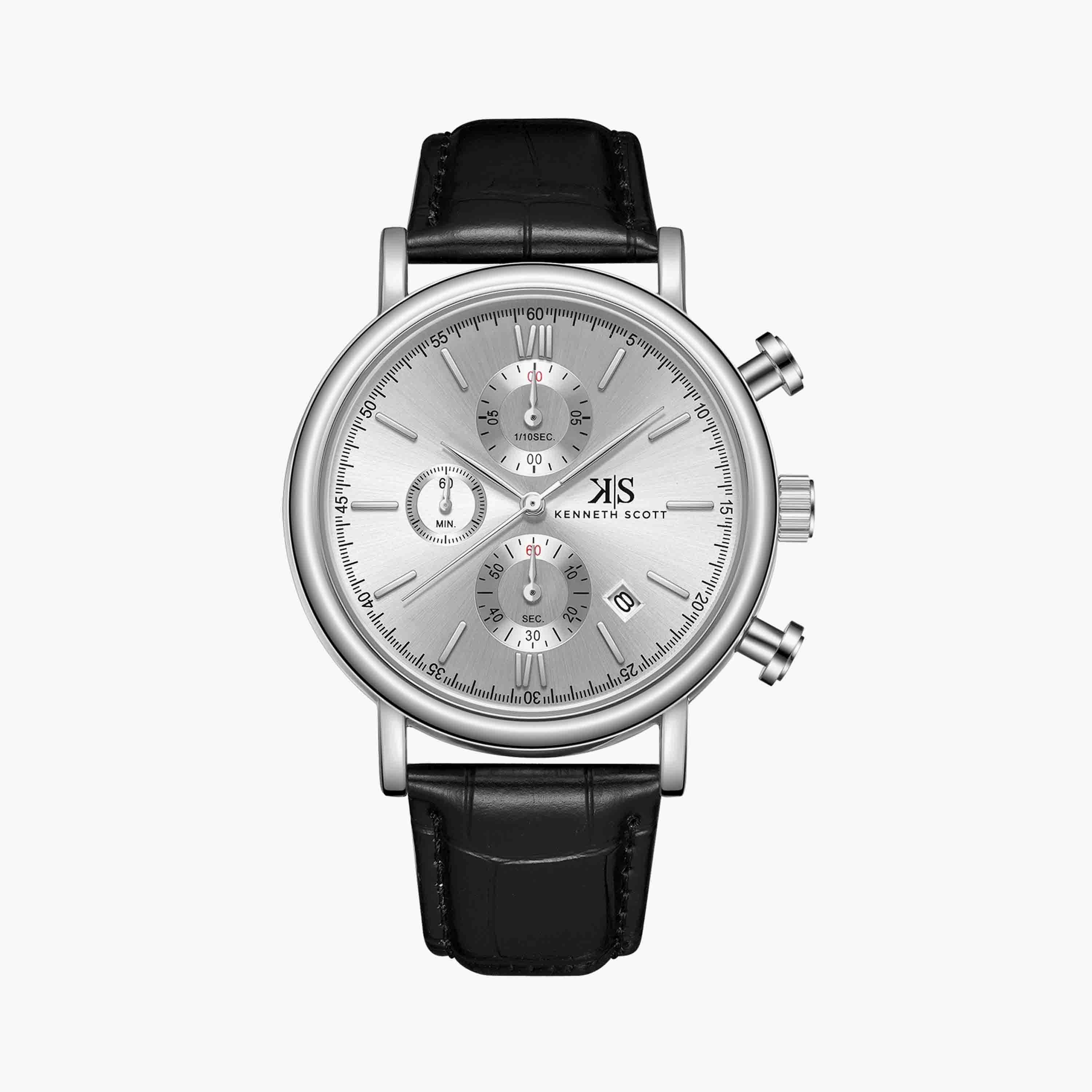 كينيث سكوت ساعة يد رجالية كرونوغراف جلد أسود K23151-SLBS-men-watchesandjewellery-watches-image-1