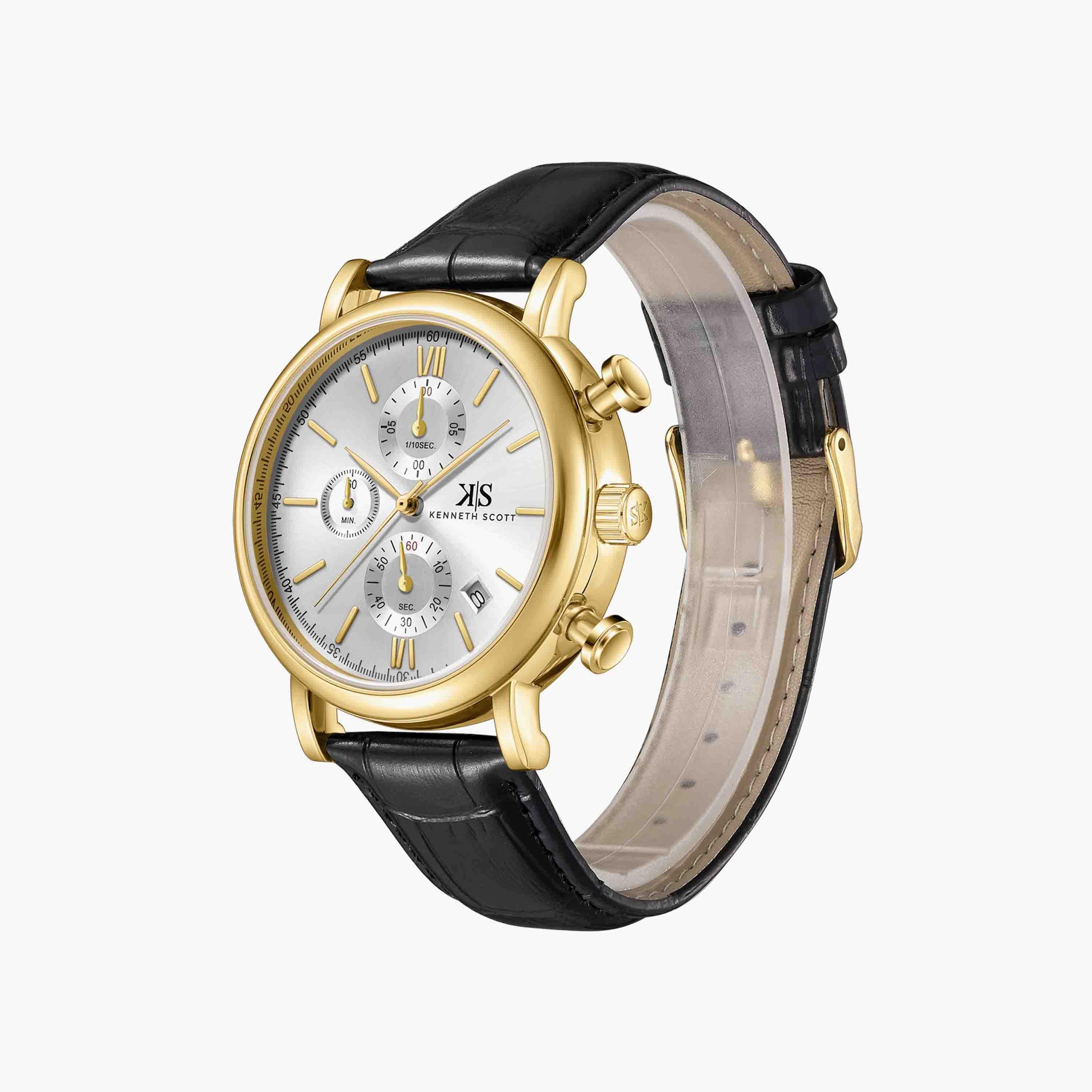 Kenneth Scott Men's Black Chronograph Leather Watch | K23151-GLBW | 43 MM-men-watchesandjewellery-watches-image-2