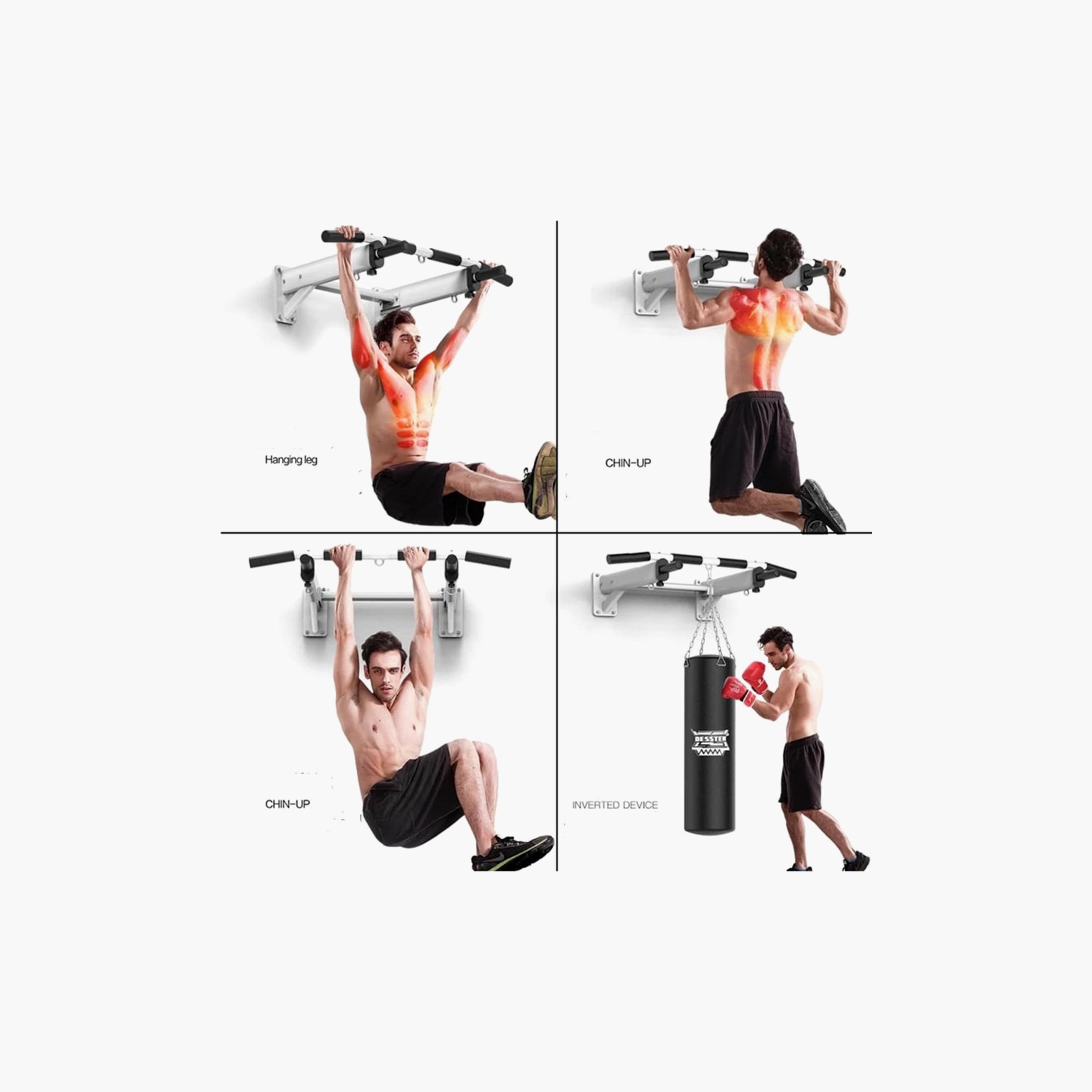 Body Builder Wall Mounted Pull Up Bar Exercises - Grey and Black | 38-1159-sports-gear-gym-image-7