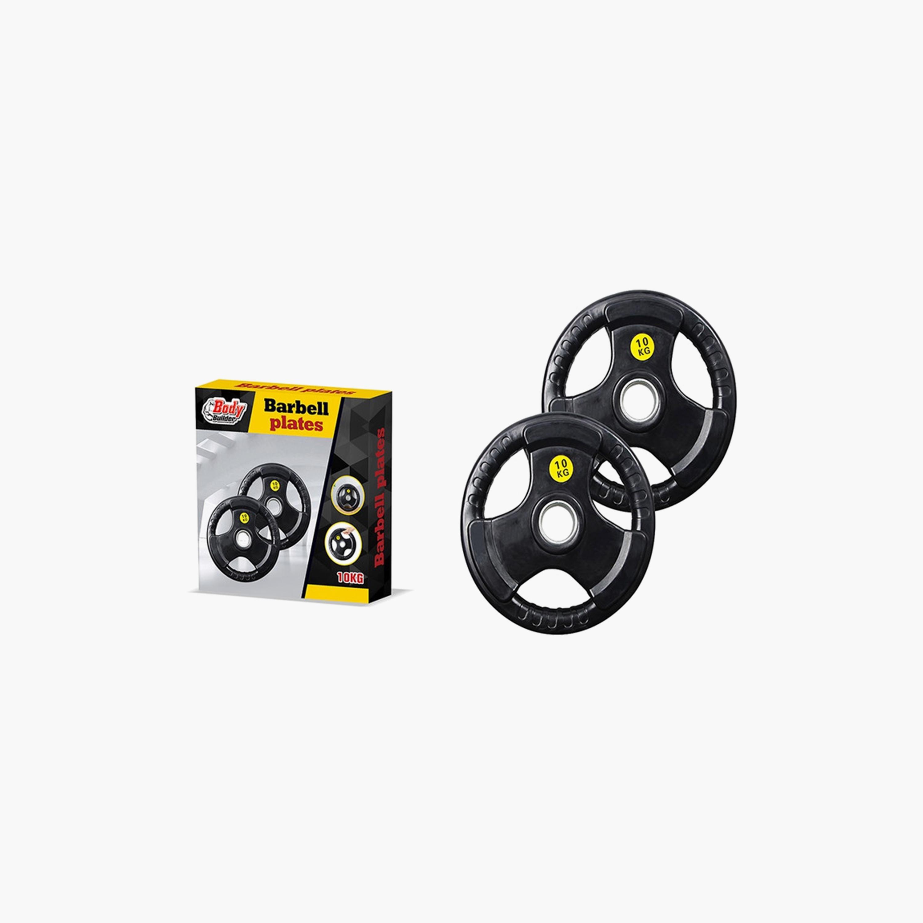 Body Builder Hand Grip Rubber Coated Barbell Plate, 10 Kg, 50 mm - Black | 38-1171-sports-gear-gym-image-1