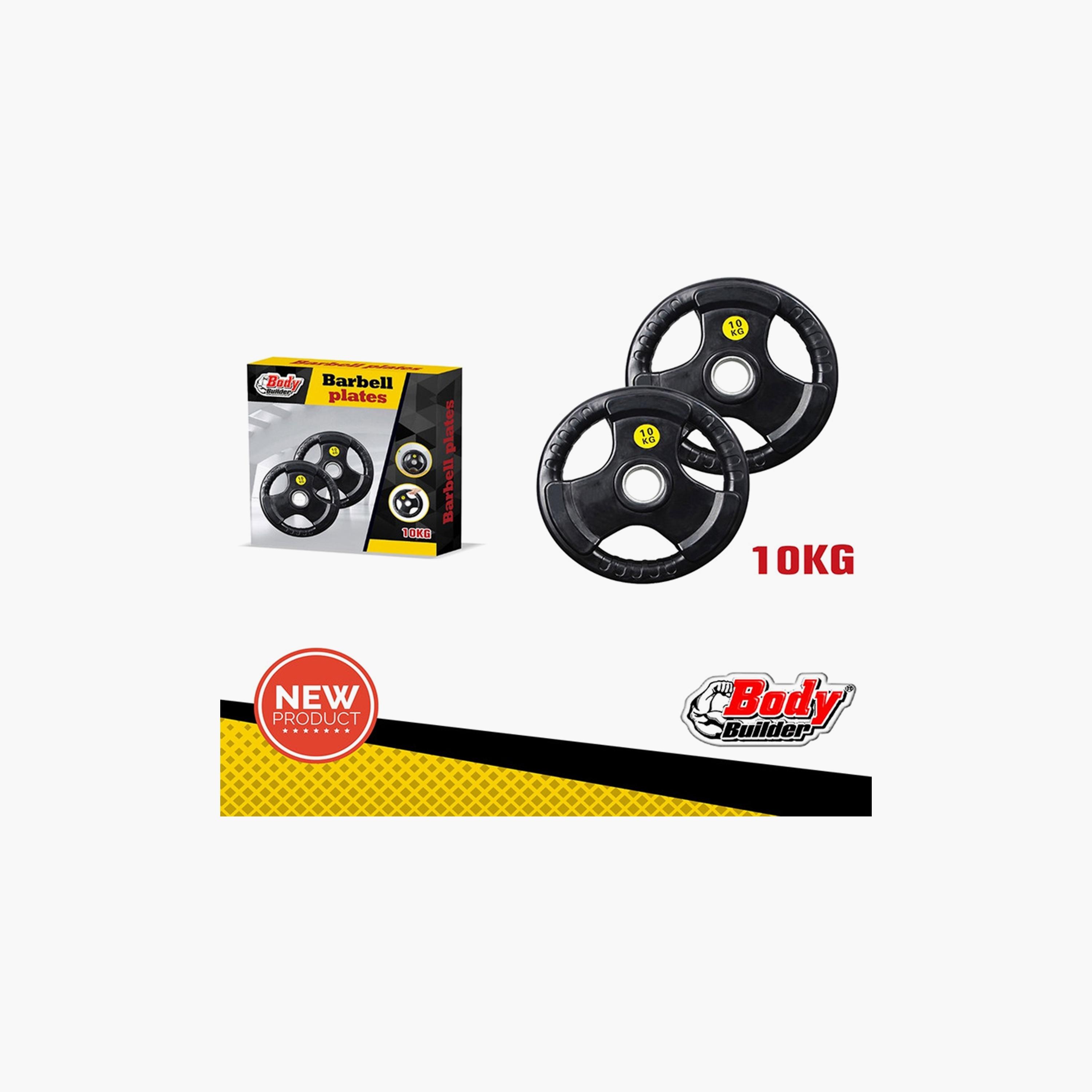 Body Builder Hand Grip Rubber Coated Barbell Plate, 10 Kg, 50 mm - Black | 38-1171-sports-gear-gym-image-2
