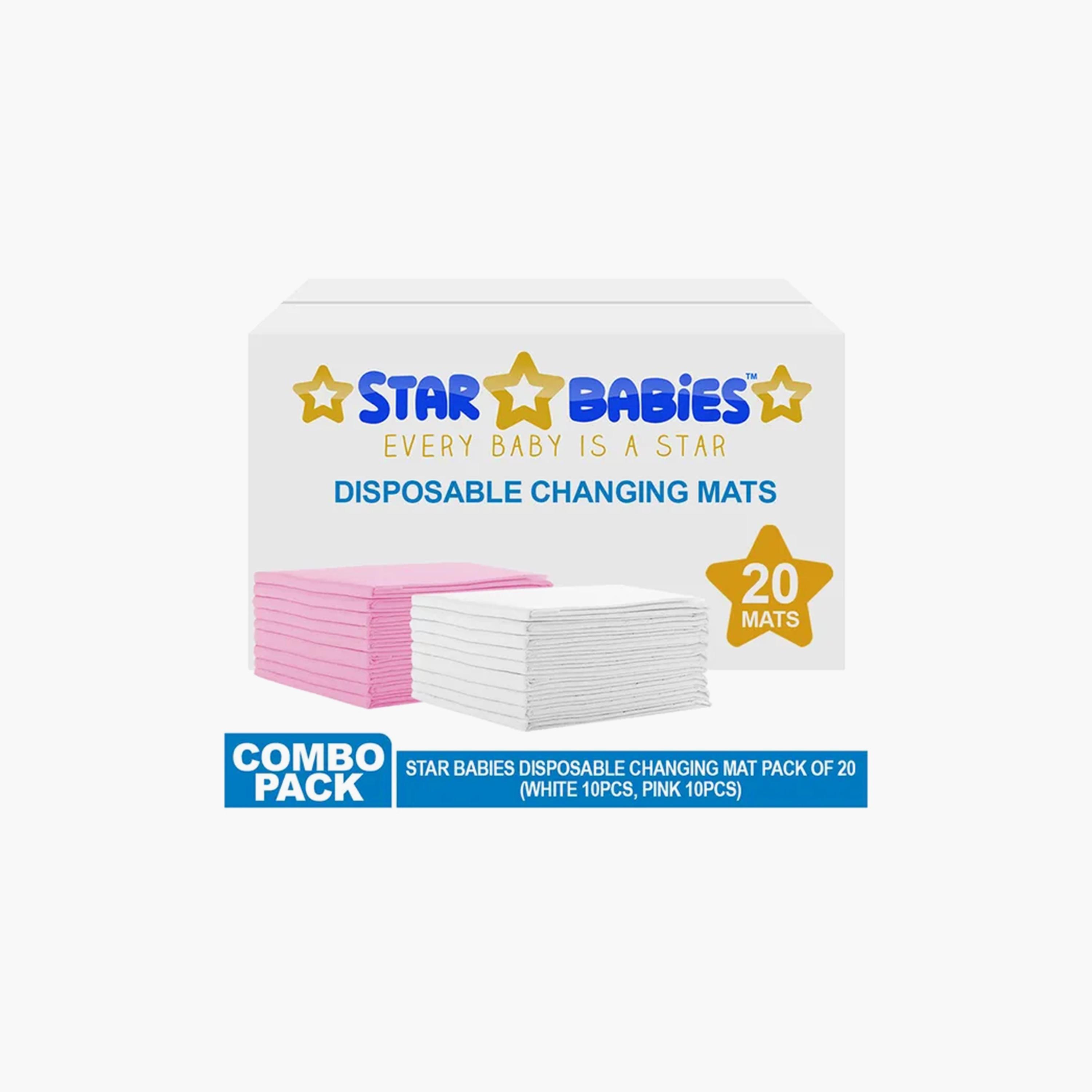 Star Babies 20-Piece Disposable Changing Mats - 45 x 60 cm, White/Pink-baby-diapering-changingmats-image-3