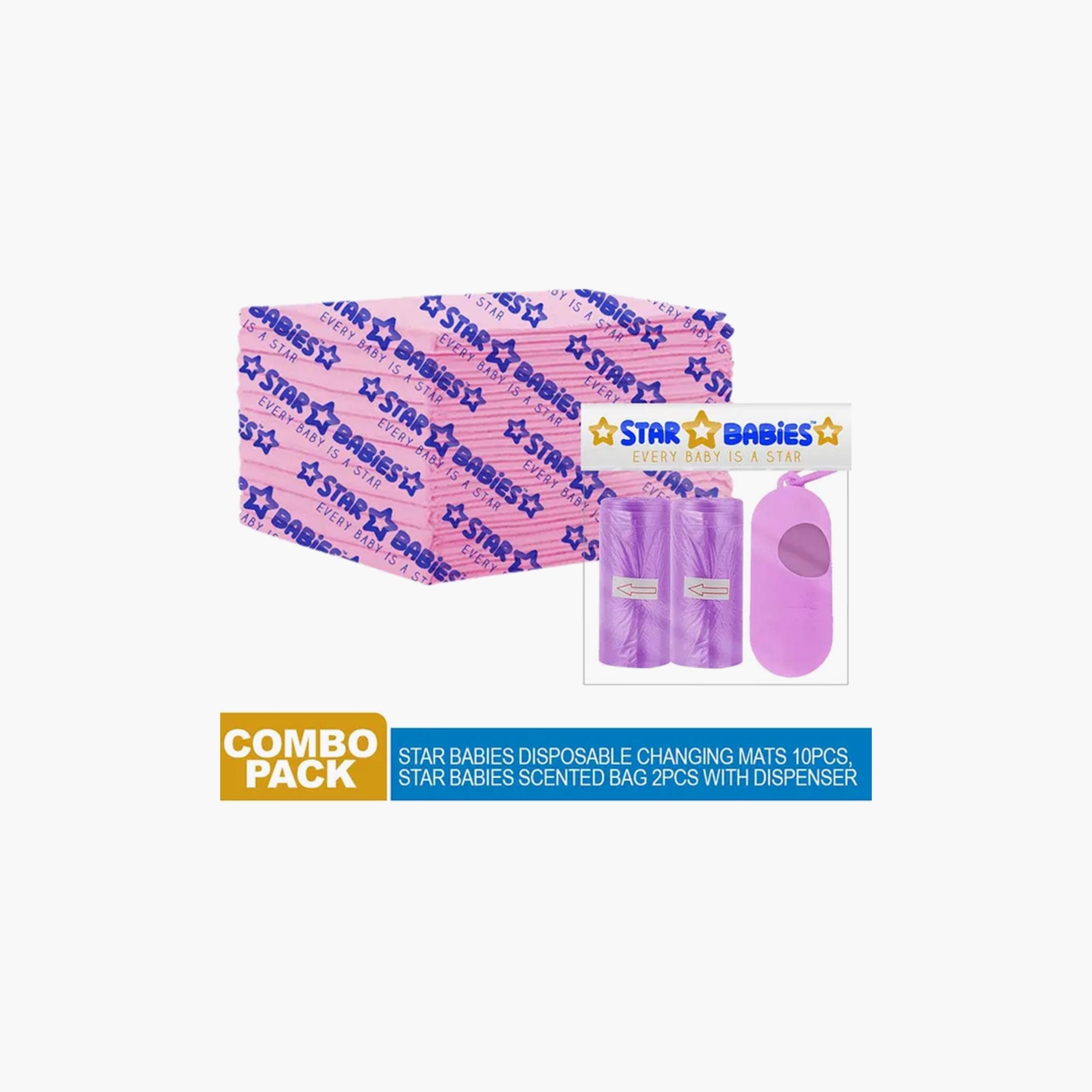 Star Babies 10-Piece Changing Mat, 2 Scented Bag with Dispenser, Pink-baby-diapering-changingmats-image-2