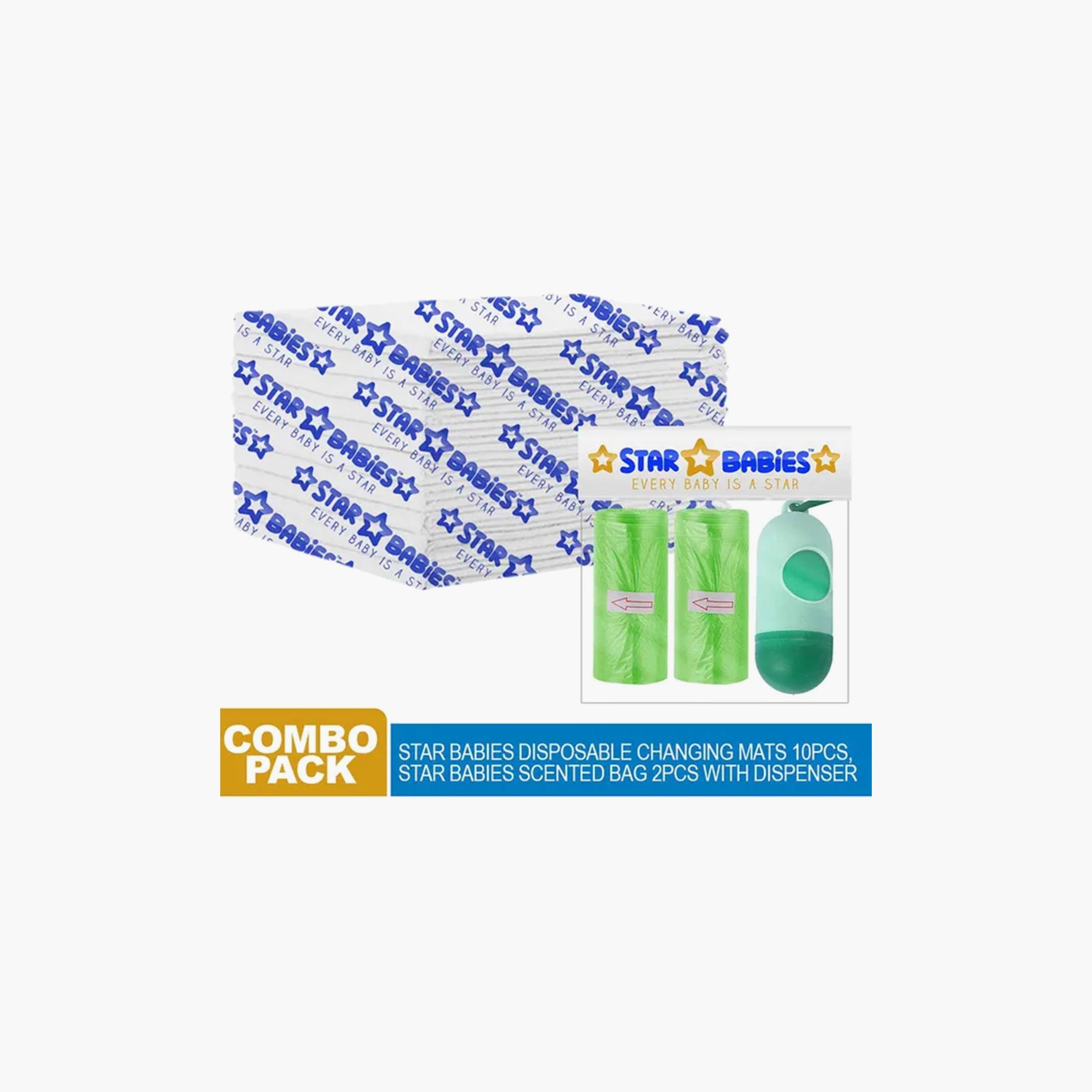 Star Babies 10-Piece Disposable Blue Changing Mat, 2-Piece Scented Bag with Dispenser-baby-diapering-changingmats-image-2