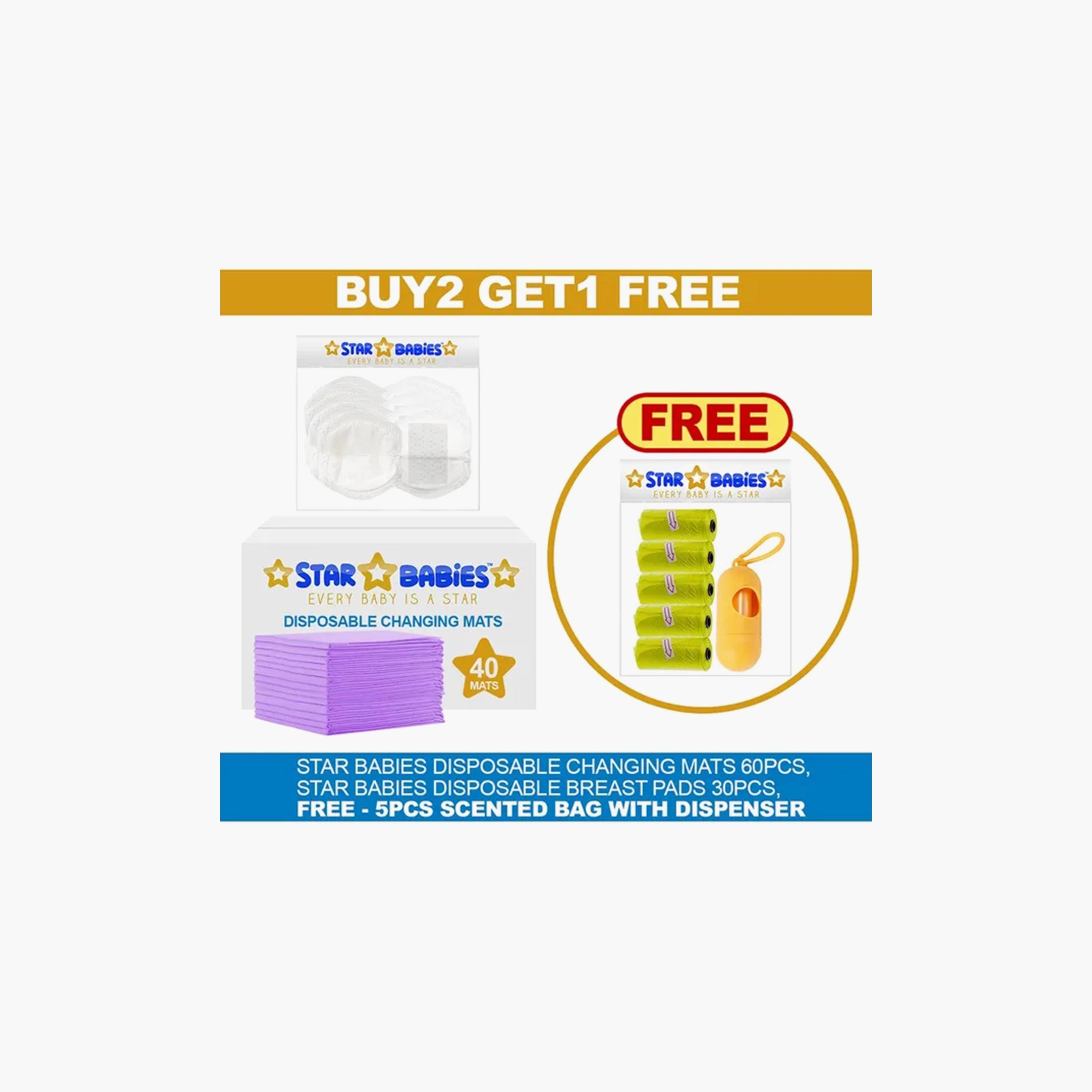 Star Babies 40-Piece Changing Mats, 30-Piece Breast Pads, 5-Piece Scented Bags with Dispenser Bundle-baby-diapering-changingmats-image-2