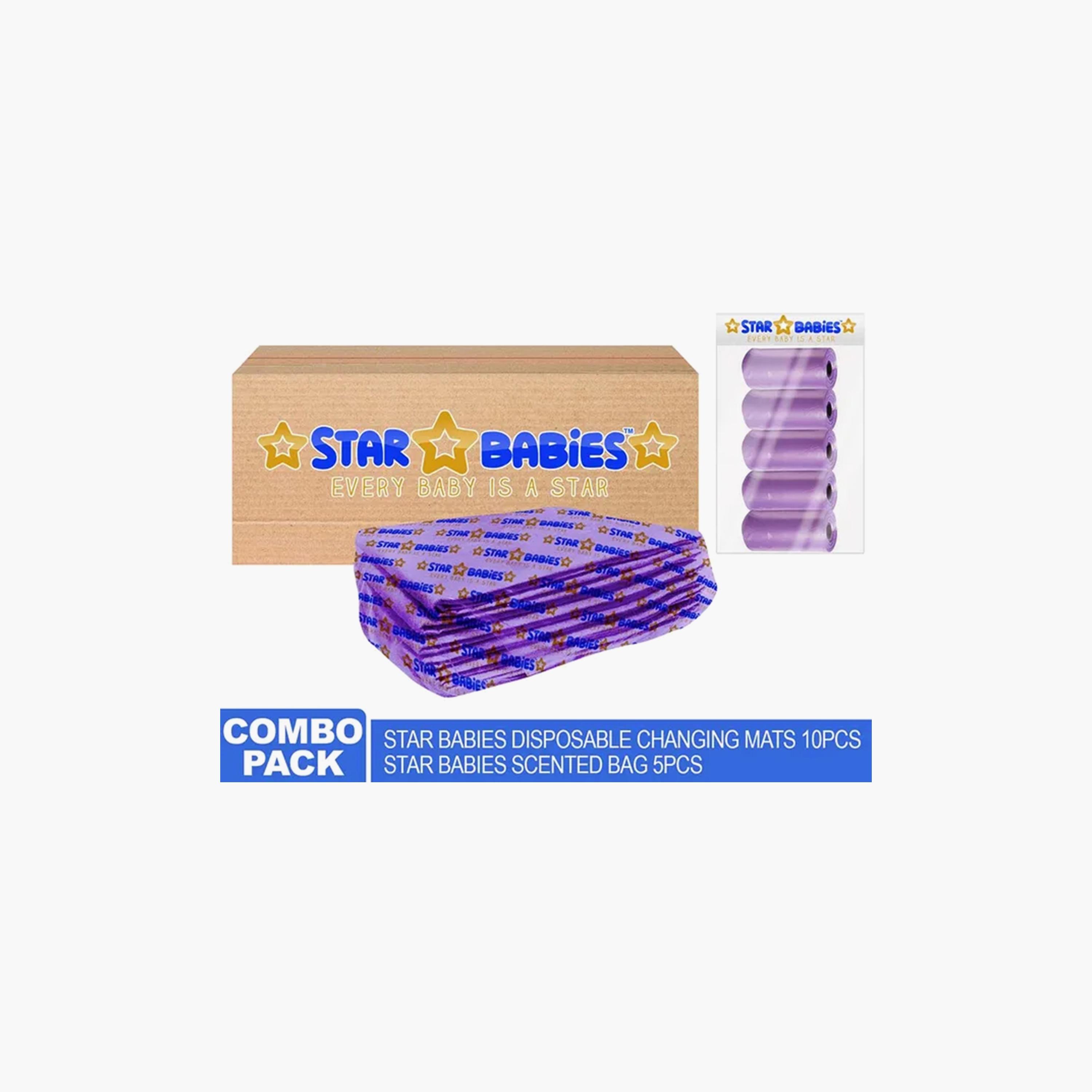 Star Babies 10-Piece Disposable Changing Mats with 5-Piece Scented Bags Bundle, Lavender-baby-diapering-changingmats-image-2