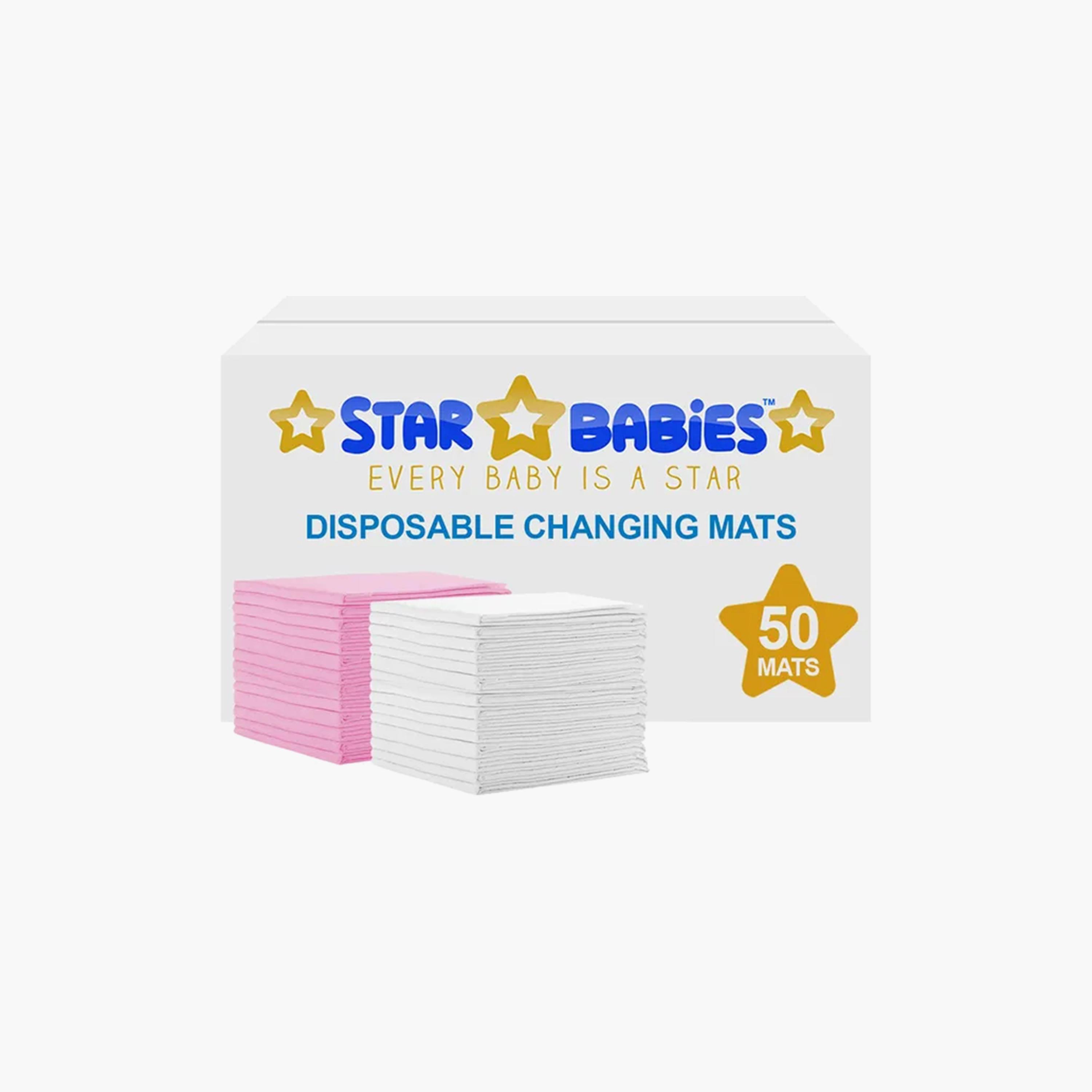 Star Babies 50-Piece Disposable Changing Mats - 45 x 60 cm, White/Pink-baby-diapering-changingmats-image-2
