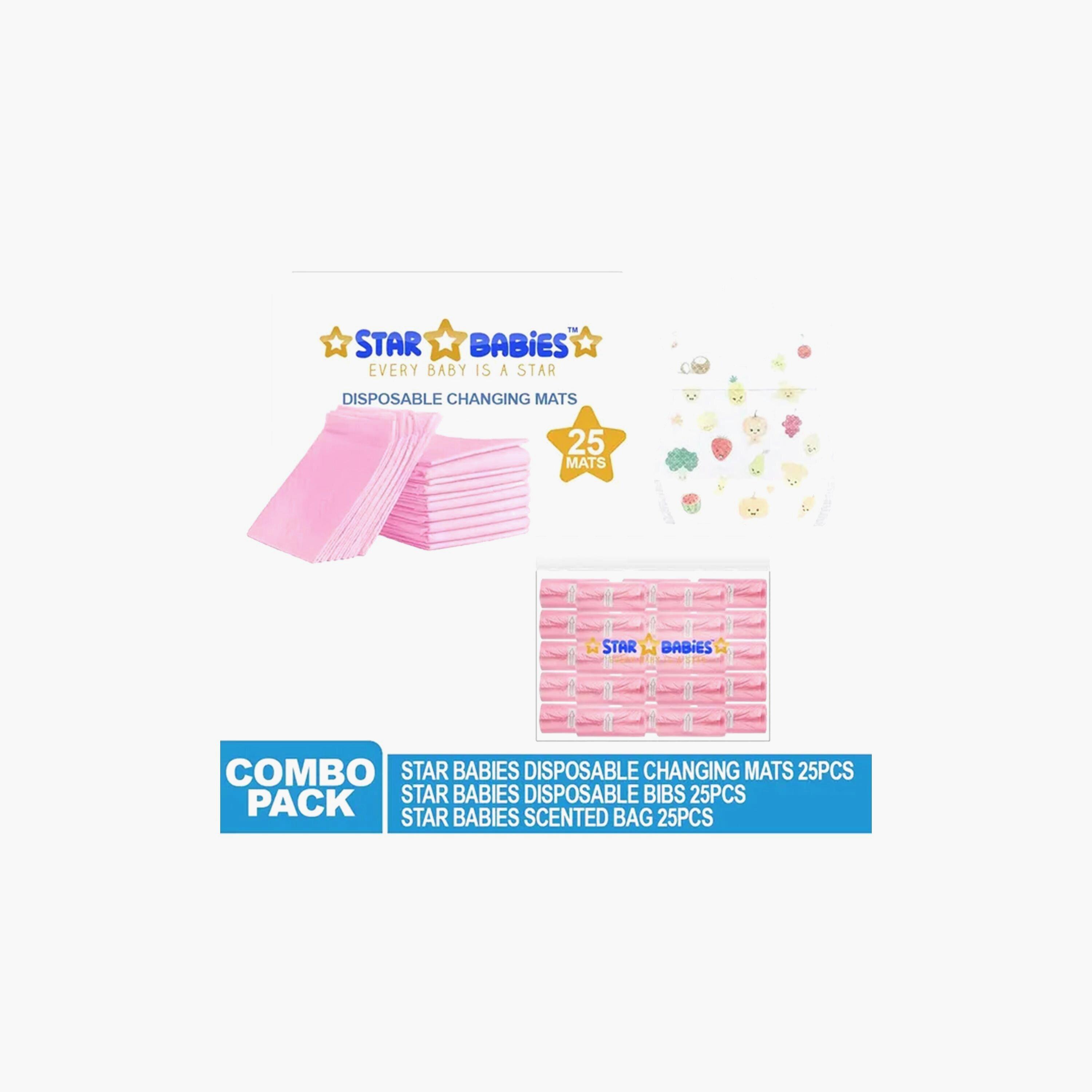 Star Babies 25-Piece Changing Mats, 25-Piece Scented Bags with 25-Piece Disposable Bibs Bundle-baby-feeding-bibs-image-2