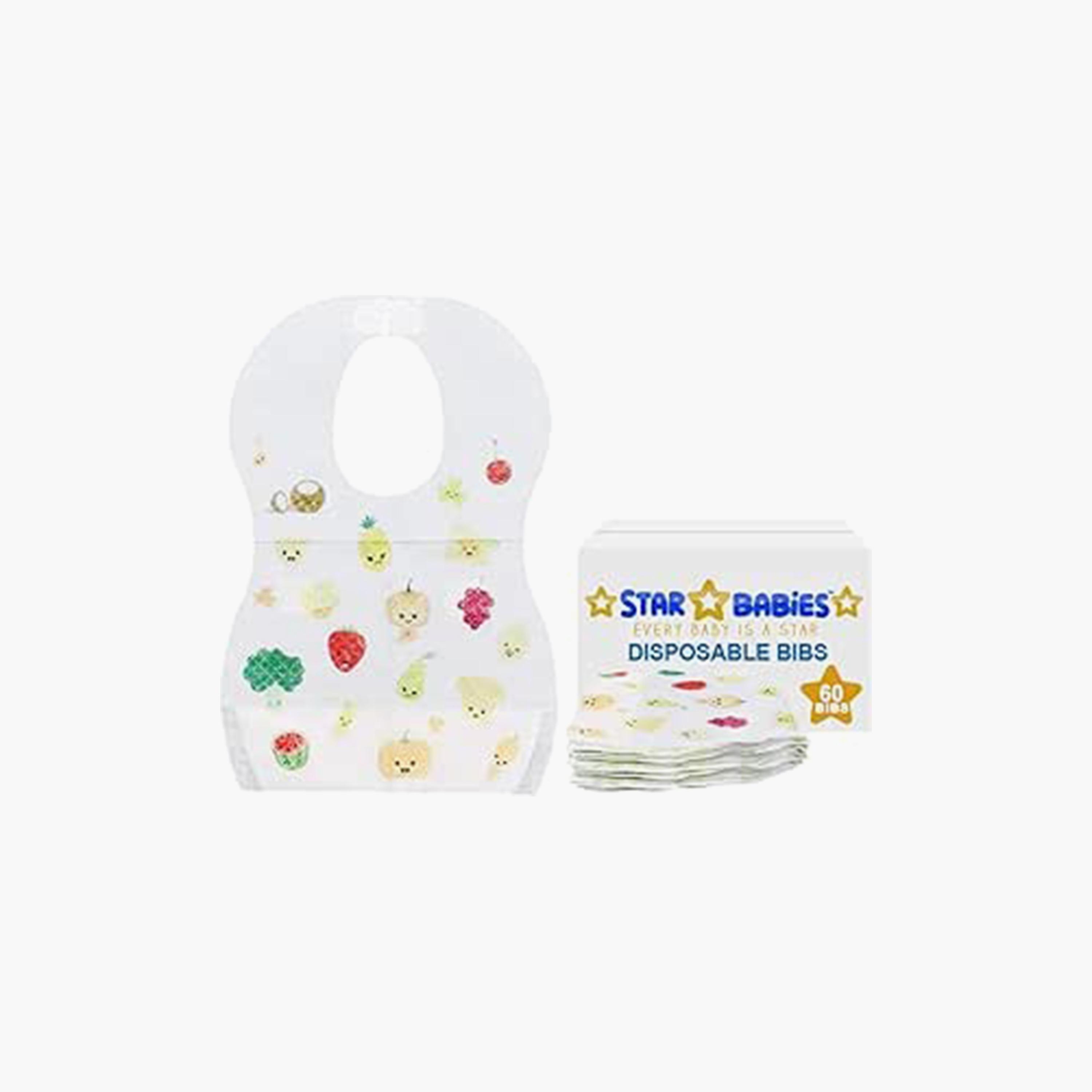 Star Babies 60-Piece Disposable Bibs, Fruits Print-baby-feeding-bibs-image-1