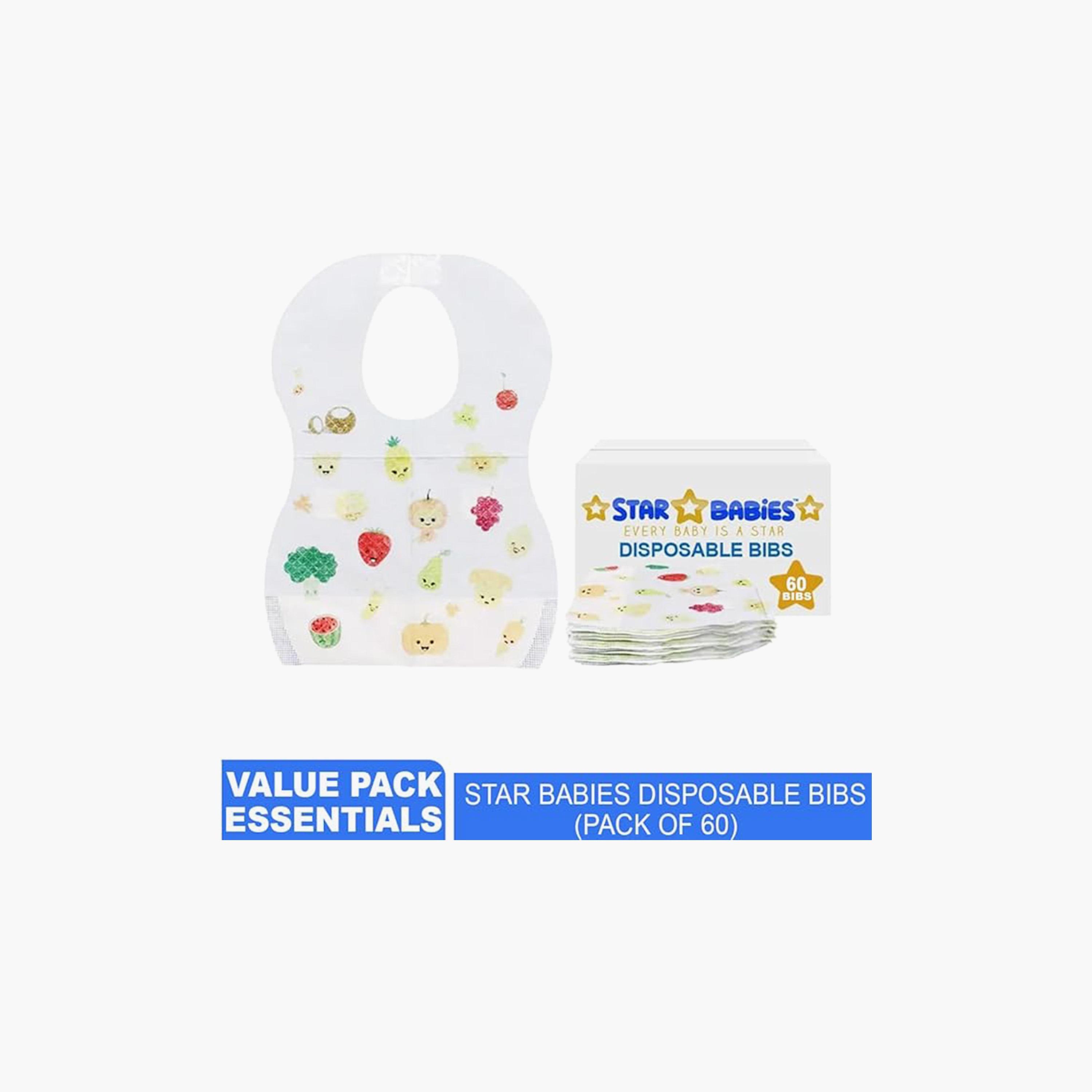 Star Babies 60-Piece Disposable Bibs, Fruits Print-baby-feeding-bibs-image-2