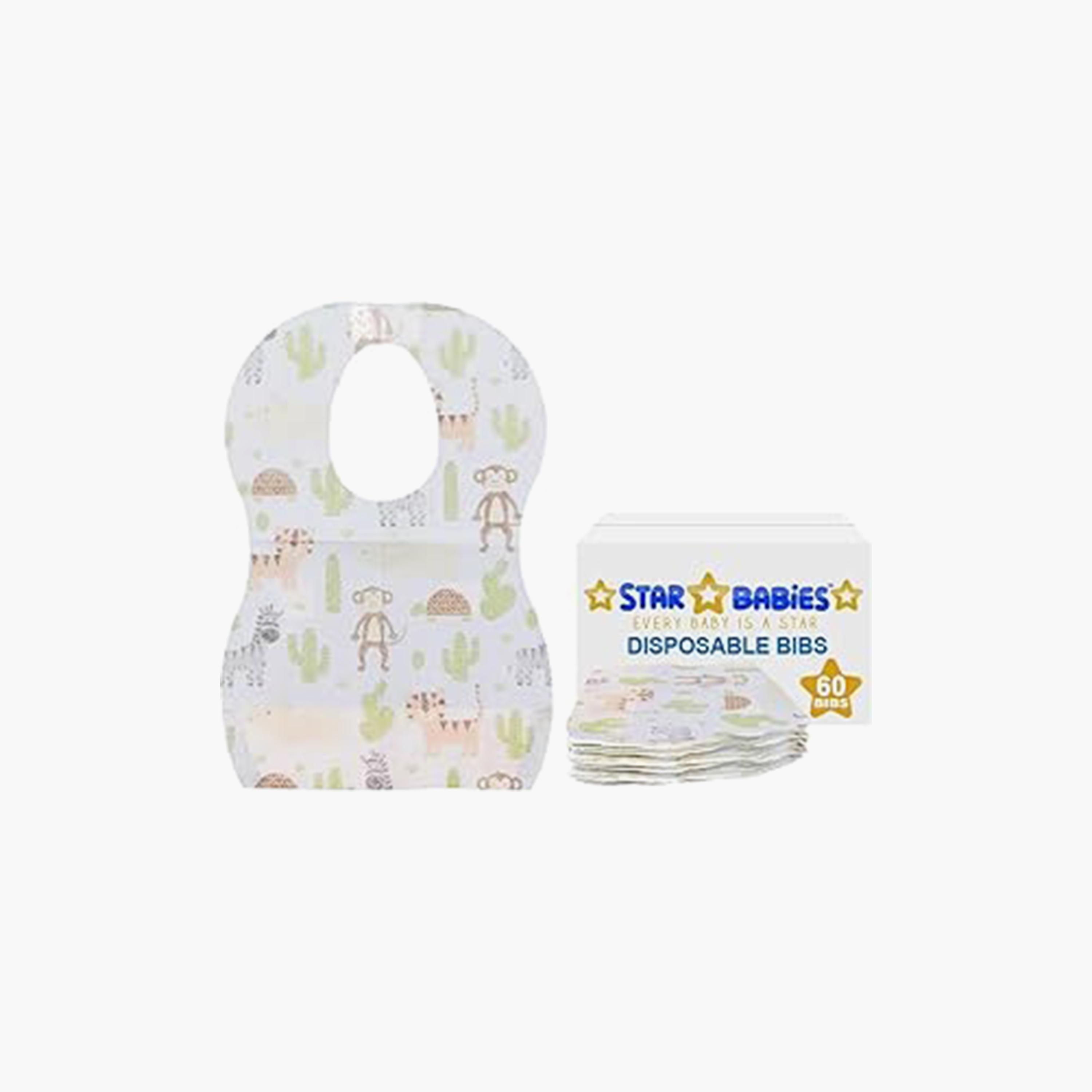 Star Babies 60-Piece Disposable Bibs, Animal Print-baby-feeding-bibs-image-1