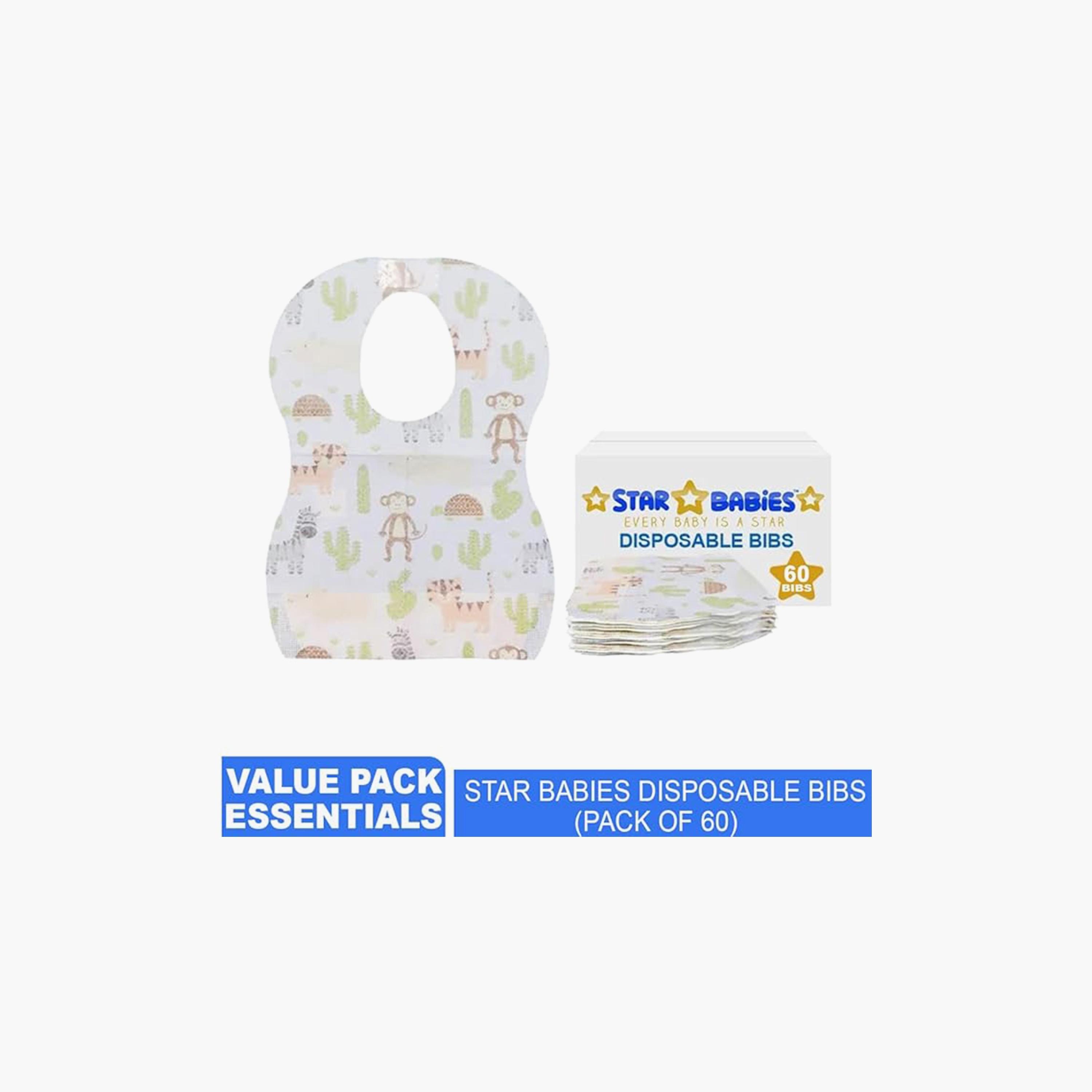 Star Babies 60-Piece Disposable Bibs, Animal Print-baby-feeding-bibs-image-2