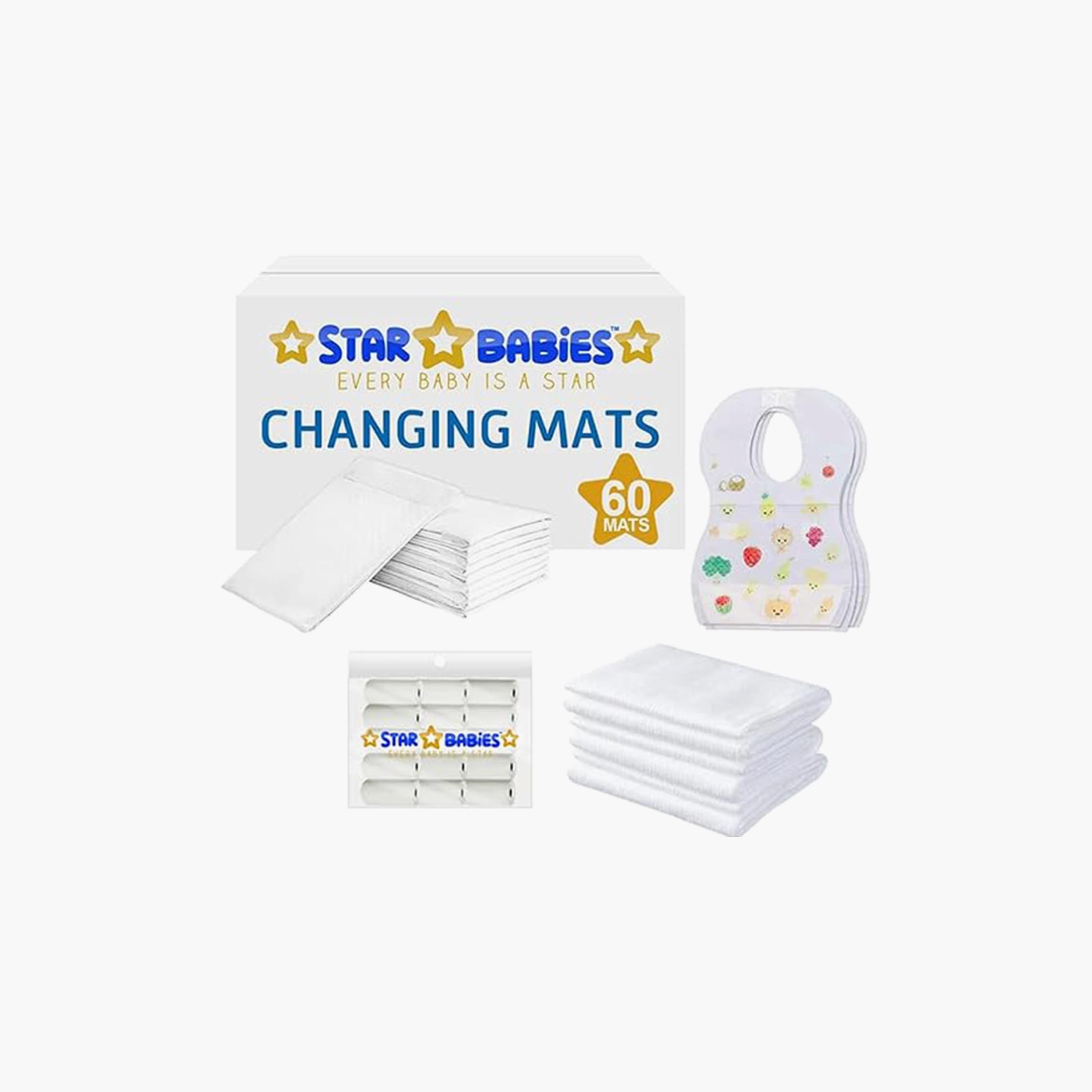 Star Babies 60-Piece Changing Mats, 50-Piece Bibs, 15-Piece Scented Bags, 6-Piece Disposable Towels, 4-Piece Duck Toys, Powder Puff with Shower Cap Bundle-baby-bathandcare-towels-image-3