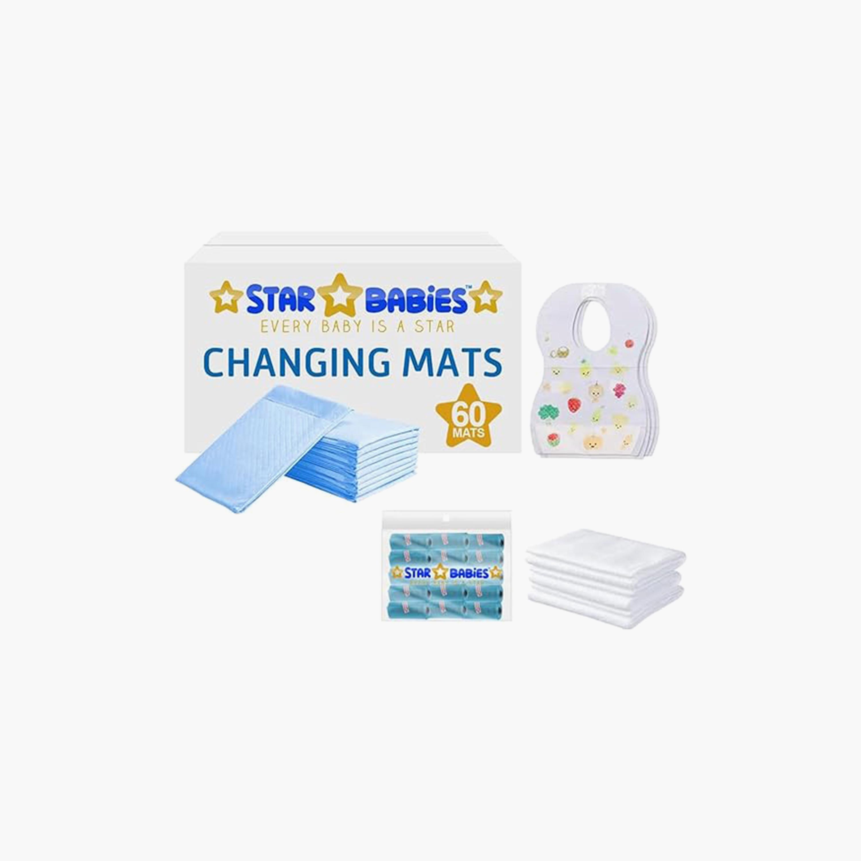 Star Babies 60-Piece Changing Mats, 50-Piece Bibs, 15-Piece Scented Bags, 6-Piece Disposable Towels, 4-Piece Duck Toys, Powder Puff with Shower Cap Bundle-baby-bathandcare-towels-image-3