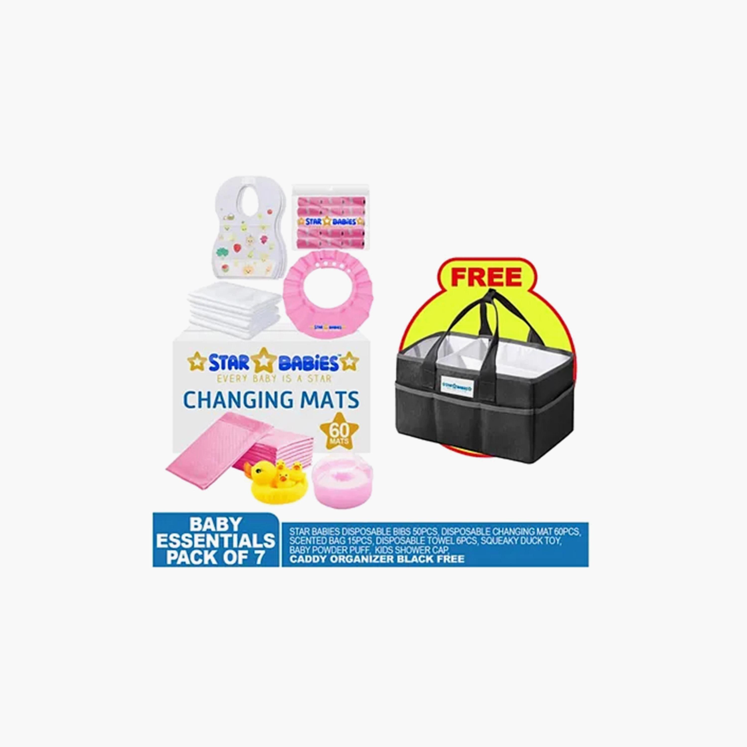 Star Babies 60-Piece Changing Mats, 50-Piece Bibs, 15-Piece Scented Bags, 6-Piece Disposable Towels, 4-Piece Duck Toys, Powder Puff with Shower Cap Bundle-baby-bathandcare-towels-image-2