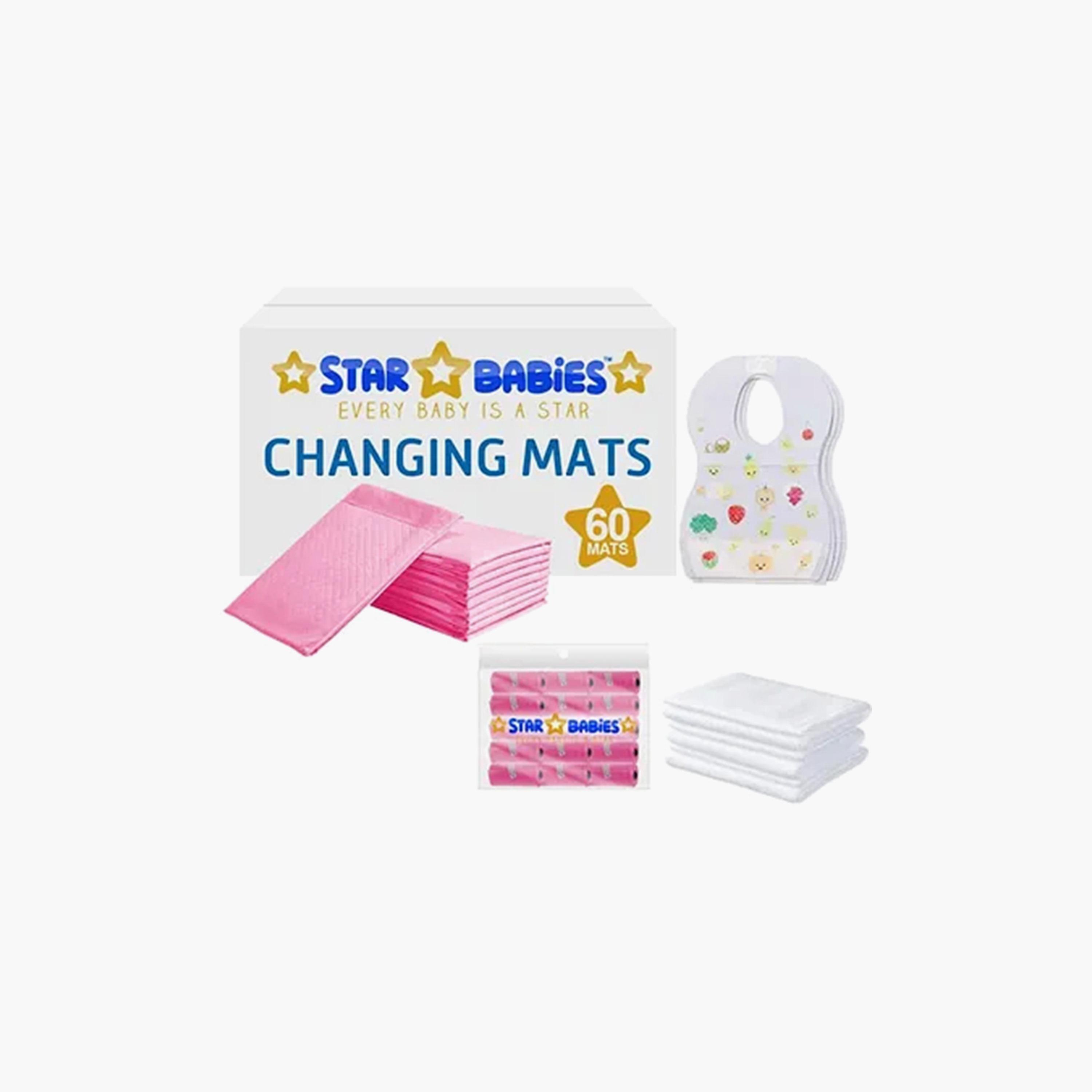 Star Babies 60-Piece Changing Mats, 50-Piece Bibs, 15-Piece Scented Bags, 6-Piece Disposable Towels, 4-Piece Duck Toys, Powder Puff with Shower Cap Bundle-baby-bathandcare-towels-image-3