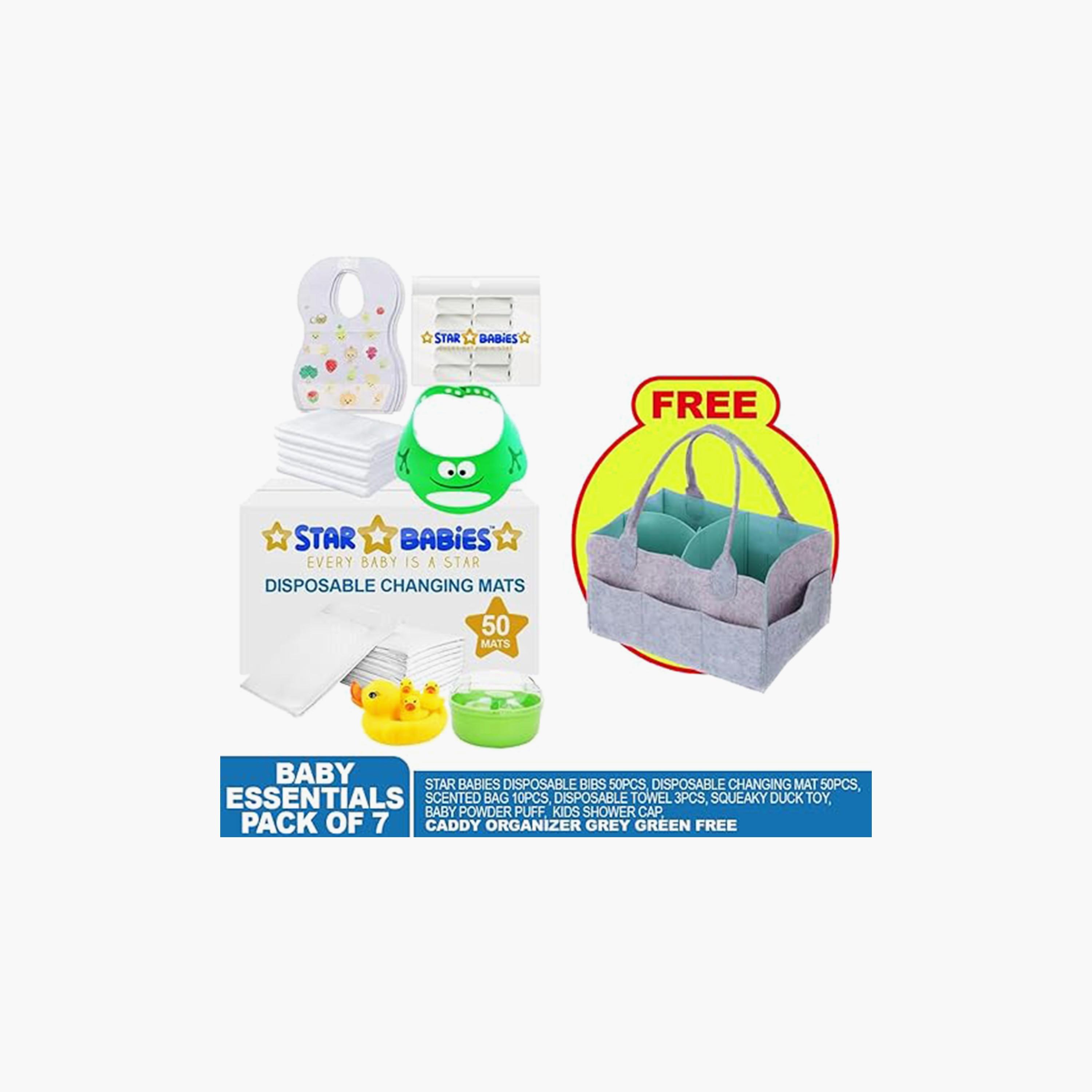 Star Babies 50-Piece Changing Mats, 50-Piece Bibs, 10-Piece Scented Bags, 3-Piece Disposable Towels, 4-Piece Duck Toys, Powder Puff with Shower Cap Bundle-baby-bathandcare-towels-image-2