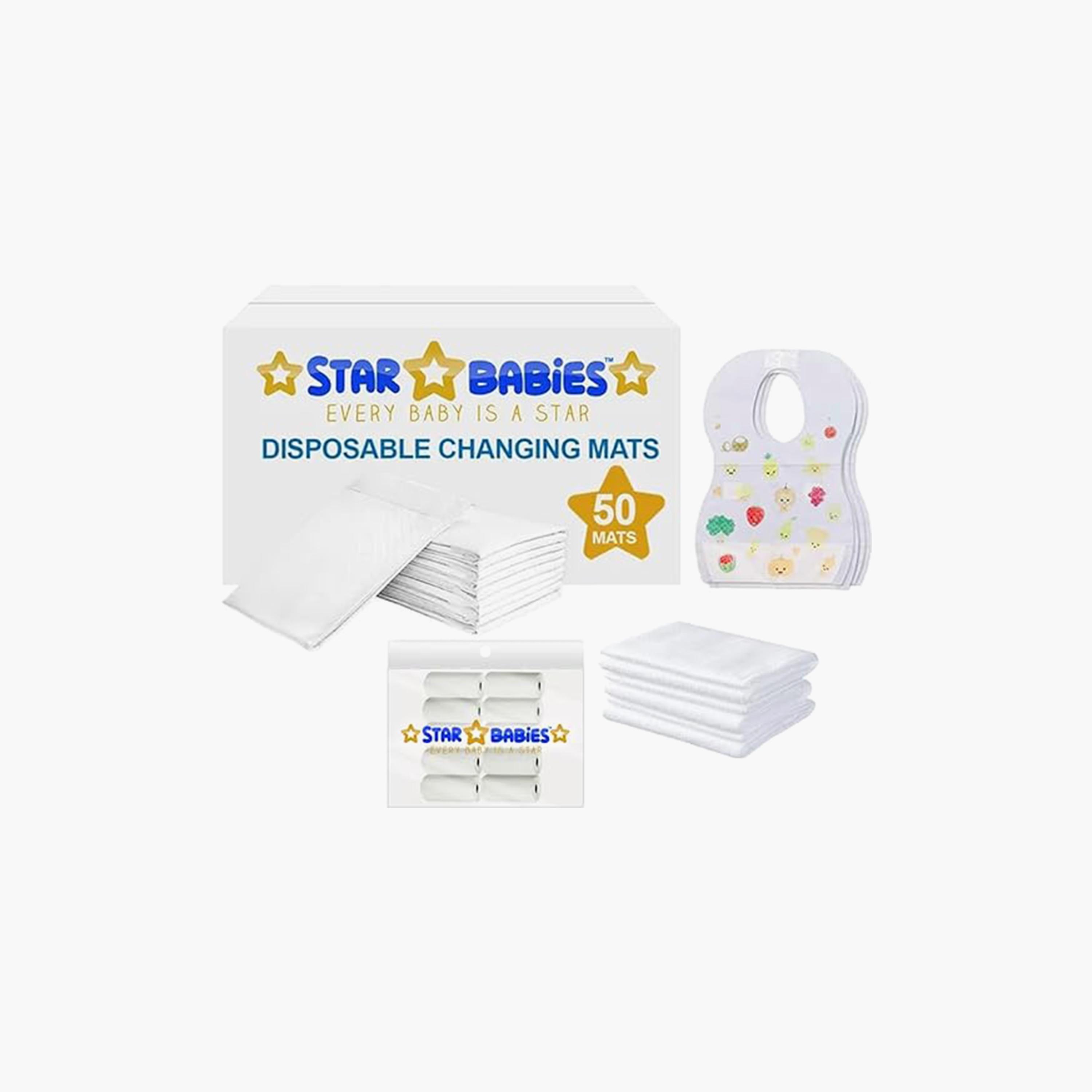 Star Babies 50-Piece Changing Mats, 50-Piece Bibs, 10-Piece Scented Bags, 3-Piece Disposable Towels, 4-Piece Duck Toys, Powder Puff with Shower Cap Bundle-baby-bathandcare-towels-image-3