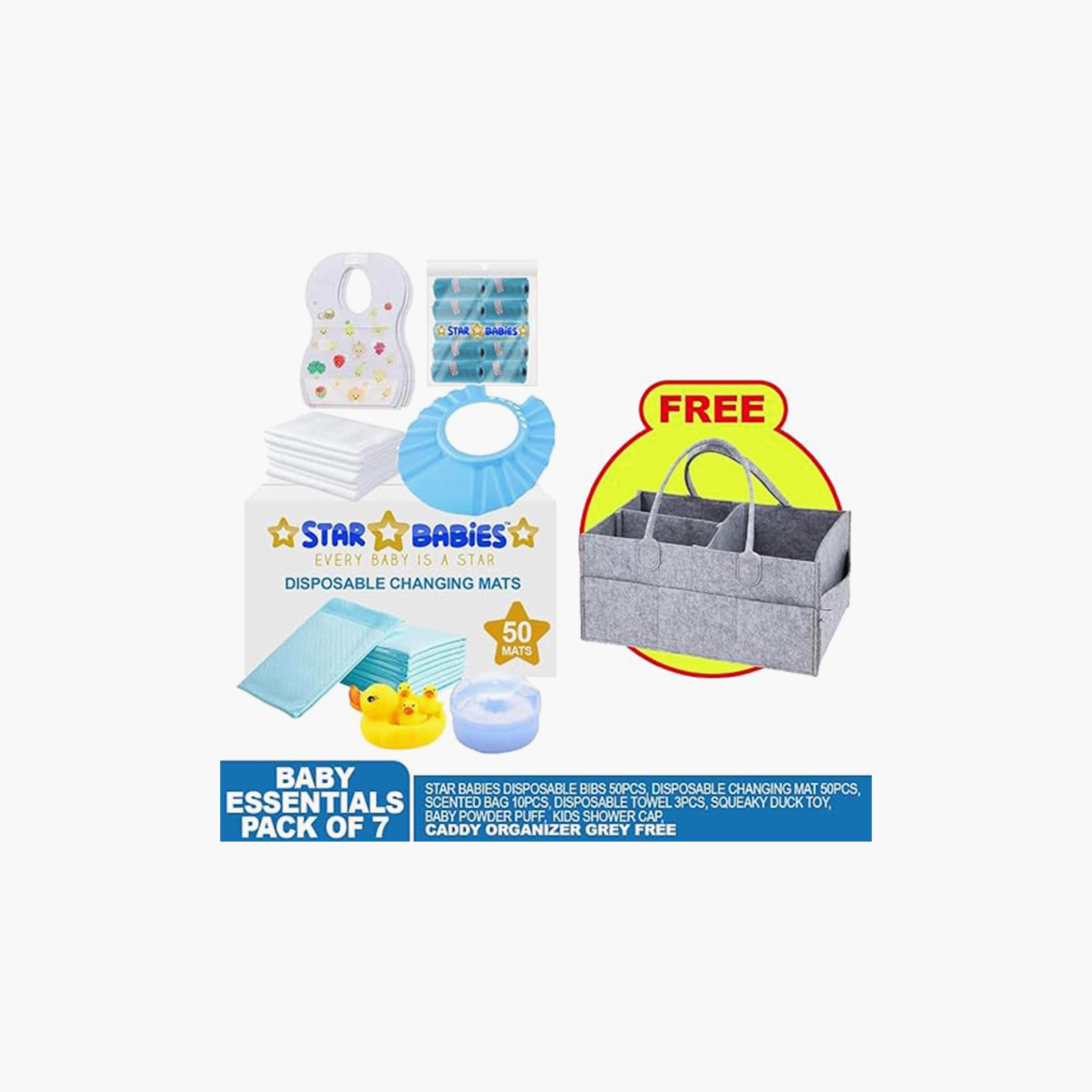 Star Babies 50-Piece Changing Mats, 50-Piece Bibs, 10-Piece Scented Bags, 3-Piece Disposable Towels, 4-Piece Duck Toys, Powder Puff with Shower Cap Bundle-baby-bathandcare-towels-image-2