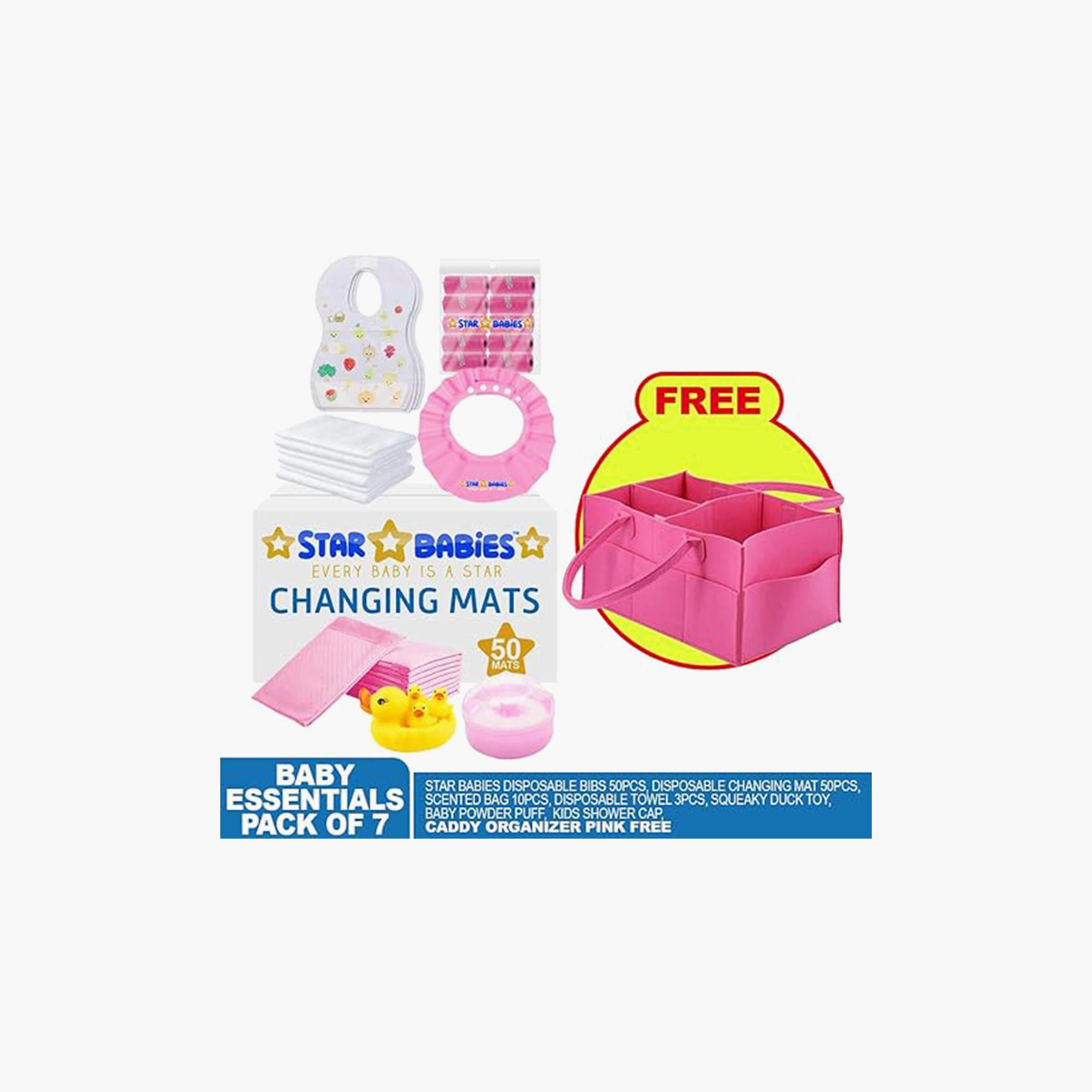Star Babies 50-Piece Changing Mats, 50-Piece Bibs, 10-Piece Scented Bags, 3-Piece Disposable Towels, 4-Piece Duck Toys, Powder Puff with Shower Cap Bundle-baby-bathandcare-towels-image-2