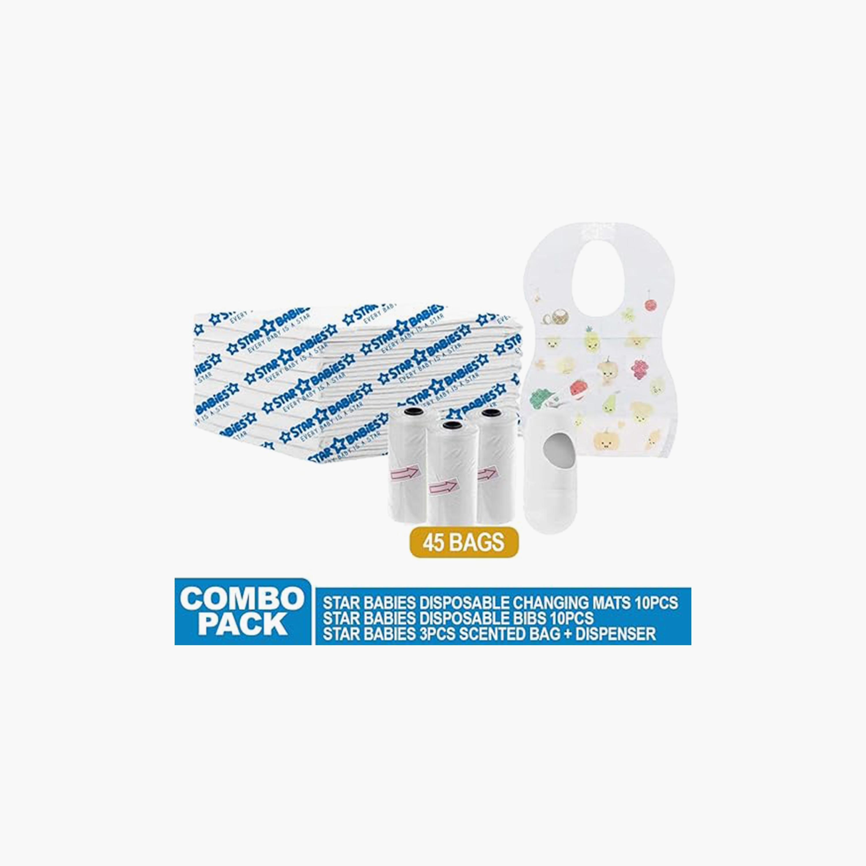 Star Babies 10-Piece Changing Mats, 45-Piece Scented Bags, Dispenser with 10-Piece Bibs Bundle-baby-feeding-bibs-image-2
