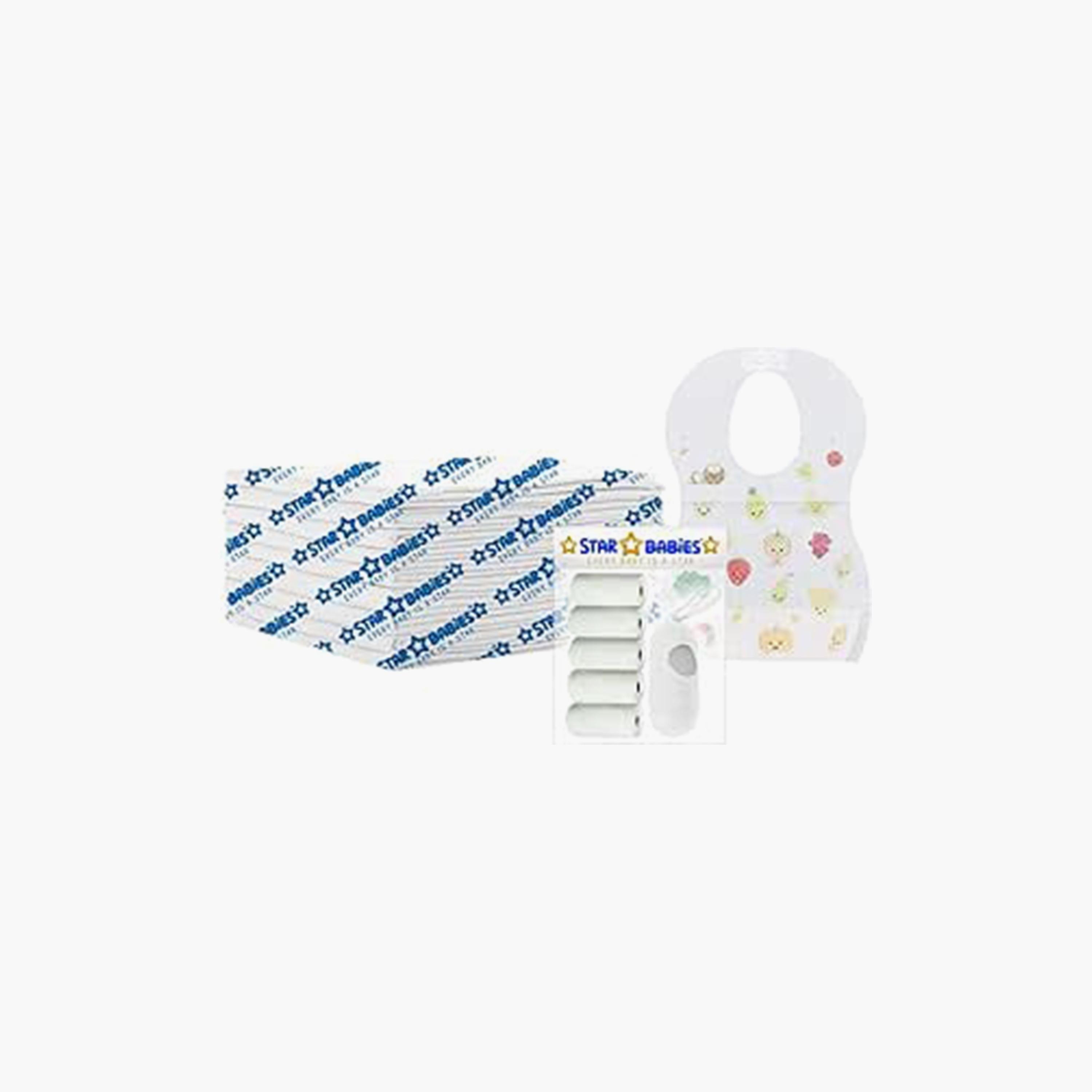 Star Babies 15-Piece Changing Mats, 75-Piece Scented Bags, Dispenser with 15-Piece Bibs Bundle-baby-feeding-bibs-image-1