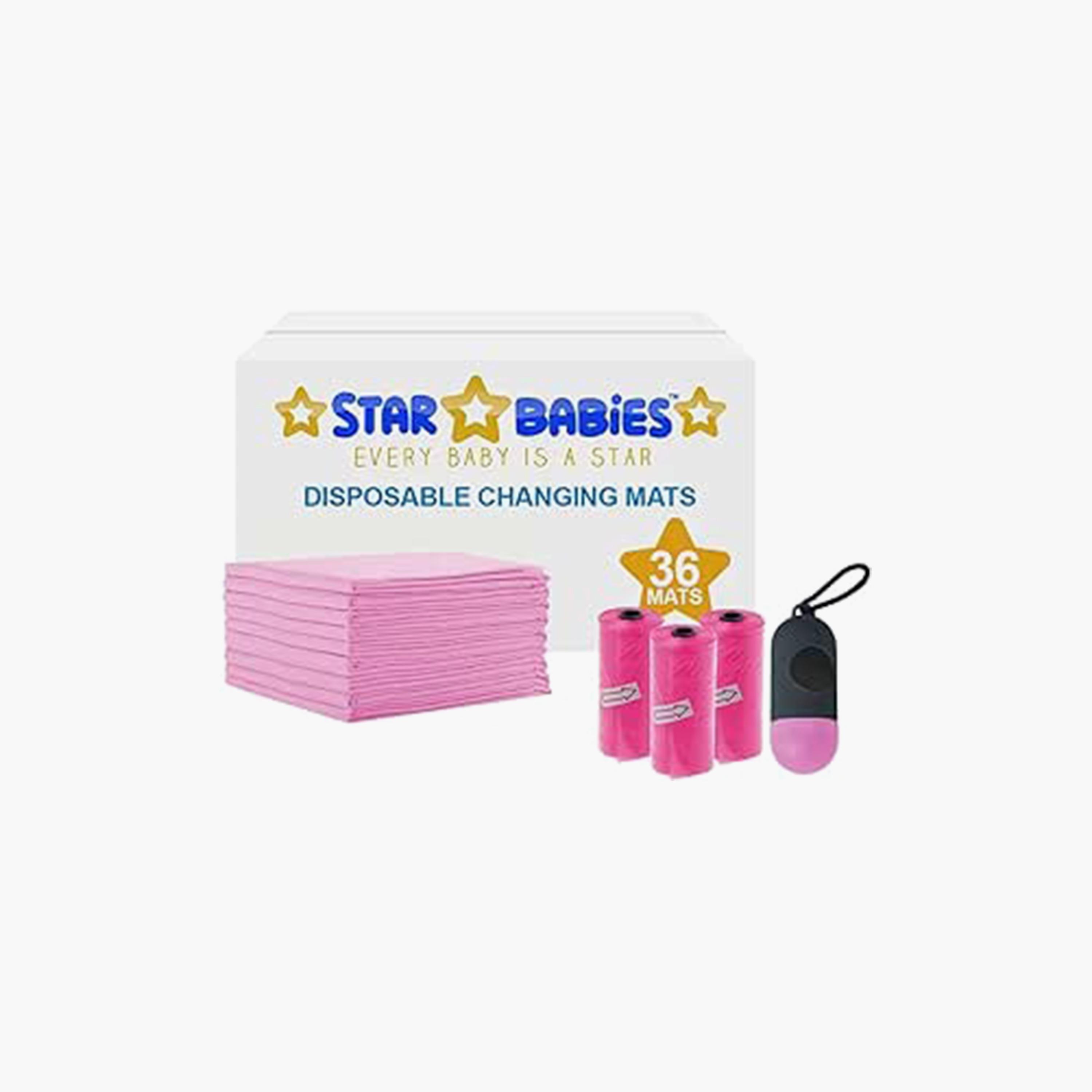 Star Babies 36-Piece Disposable Changing Mats, 45-Piece Scented Bags with Dispenser Bundle-baby-diapering-changingmats-image-1