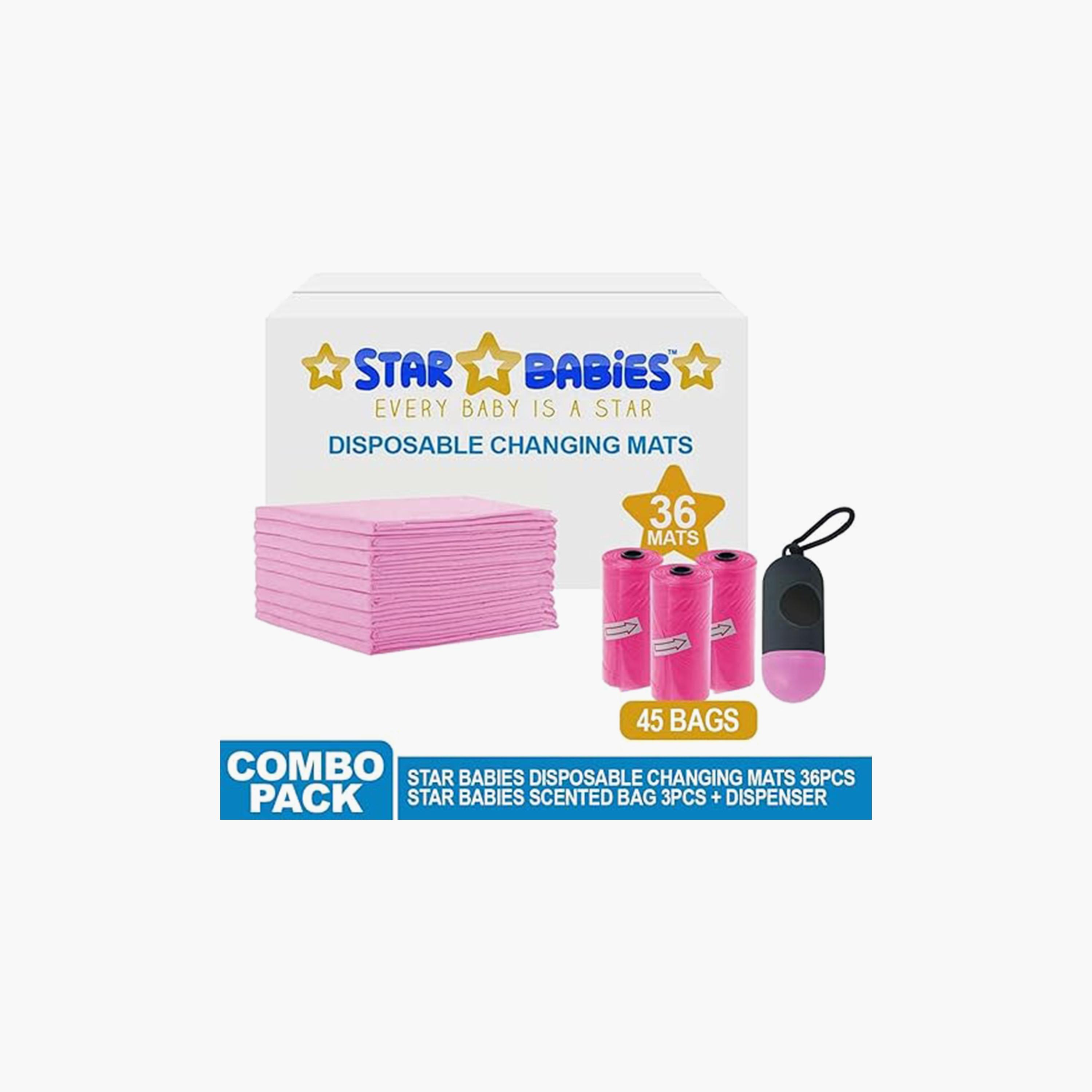 Star Babies 36-Piece Disposable Changing Mats, 45-Piece Scented Bags with Dispenser Bundle-baby-diapering-changingmats-image-2