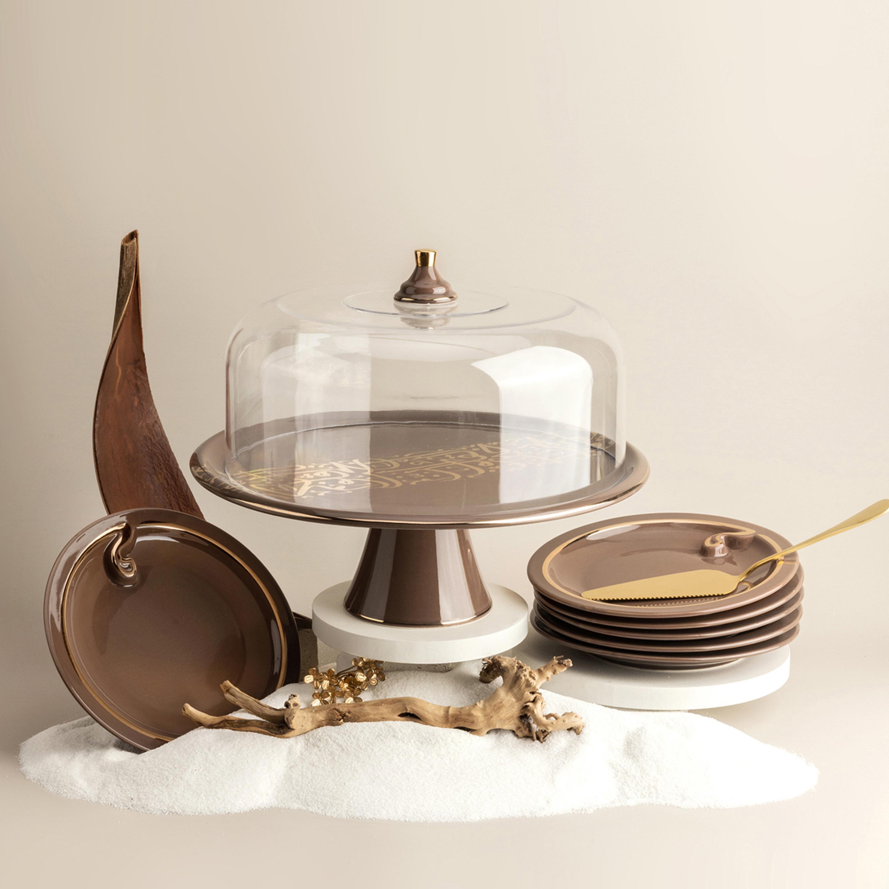طقم كيك بورسلان بطبعات 8 قطع نور من أوتانتيك-household-dining-serveware-cakestands-image-1