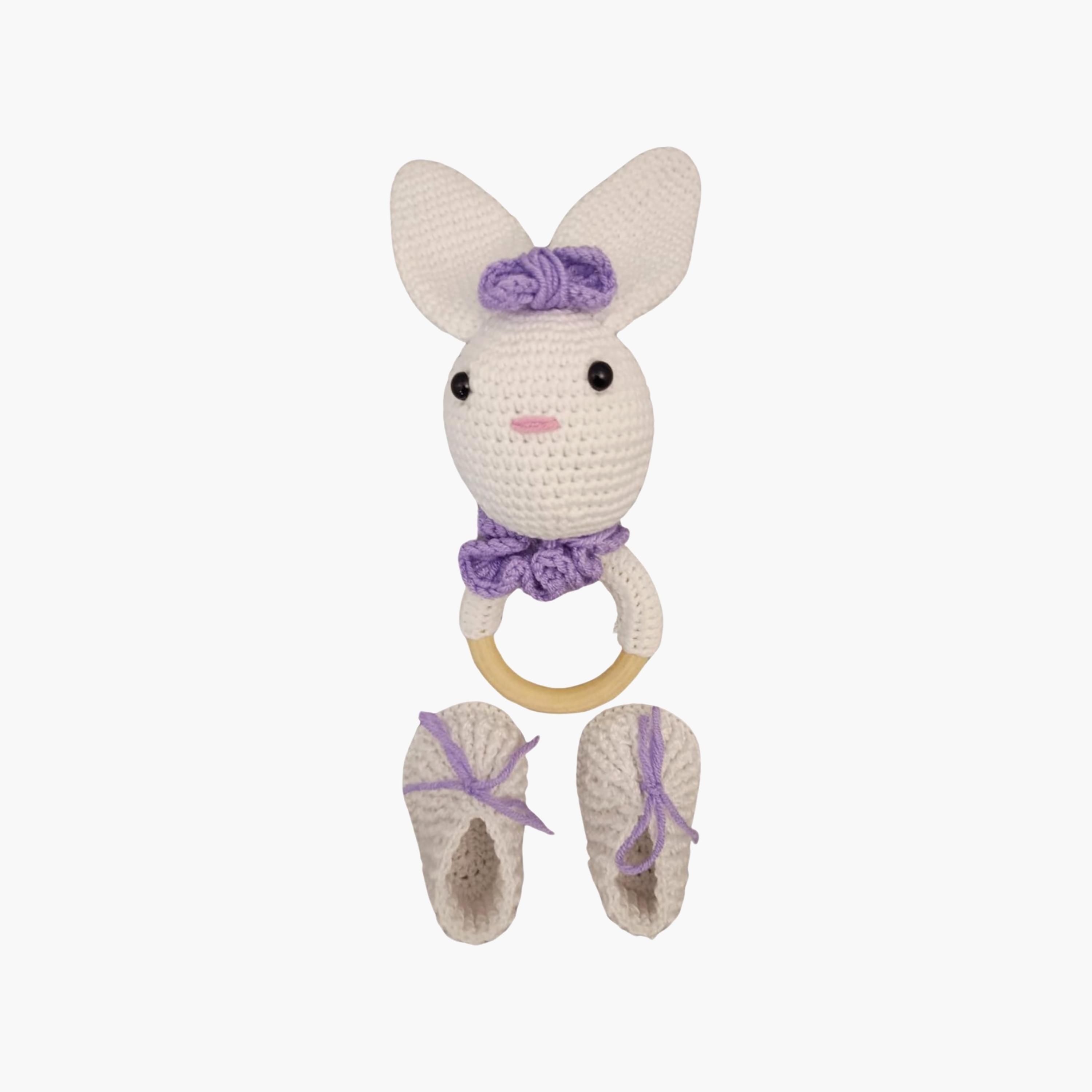 Pikkaboo 3-Piece HeavenlyHugs Miss Rabbit Crochet Teether, Booties, and Blanket-baby-feeding-teethers-image-2