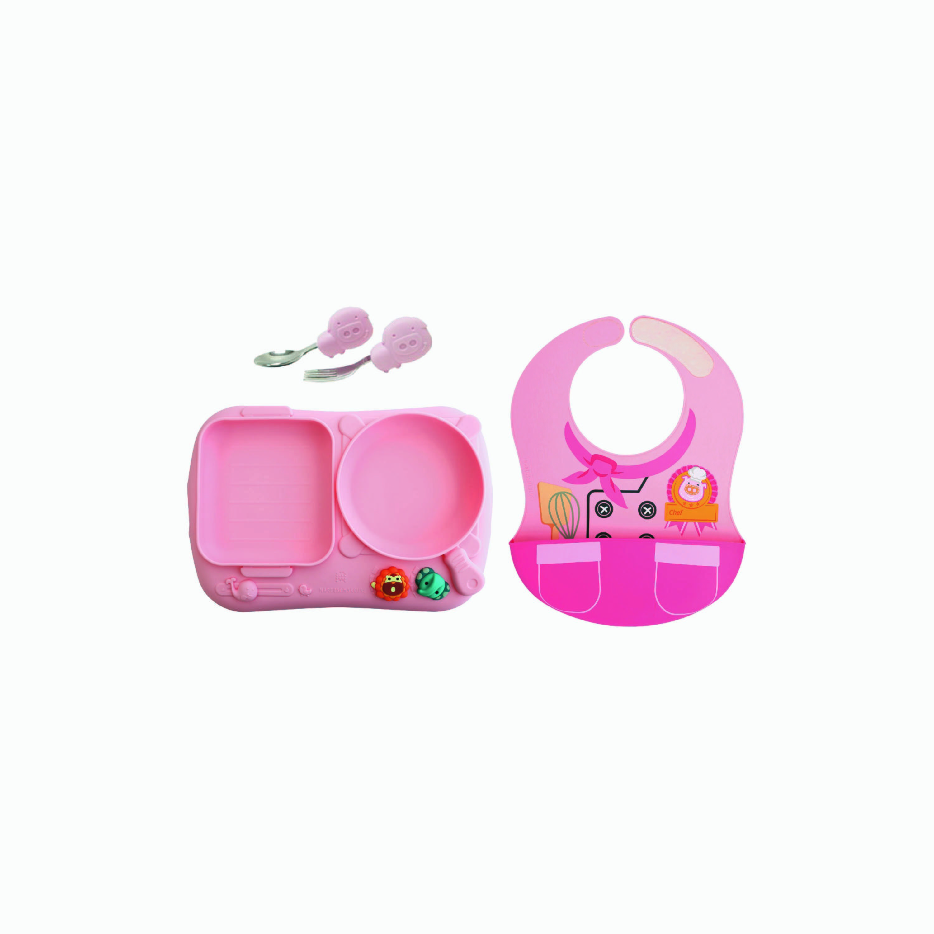 Marcus & Marcus Creativplate Meal Time Set, Little Chef, Pink-baby-feeding-mealtimeessentials-image-1