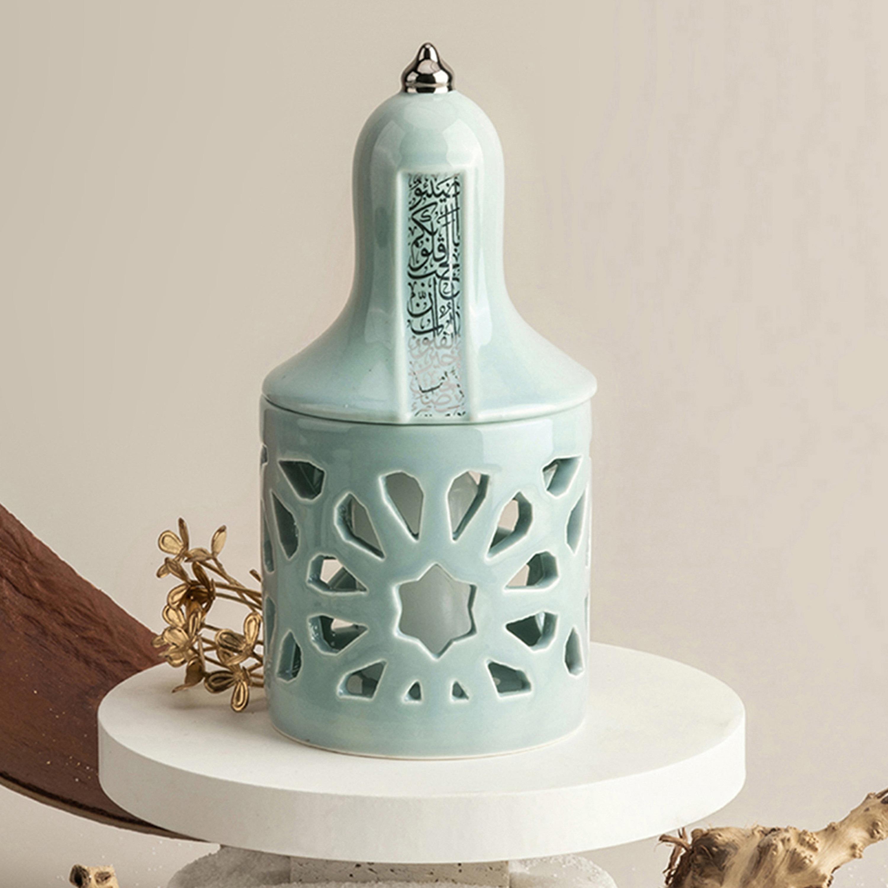 حامل شموع صغيرة بورسلان بطبعات نور من أوتانتيك - 16 سم-household-homefragrance-candles-image-1