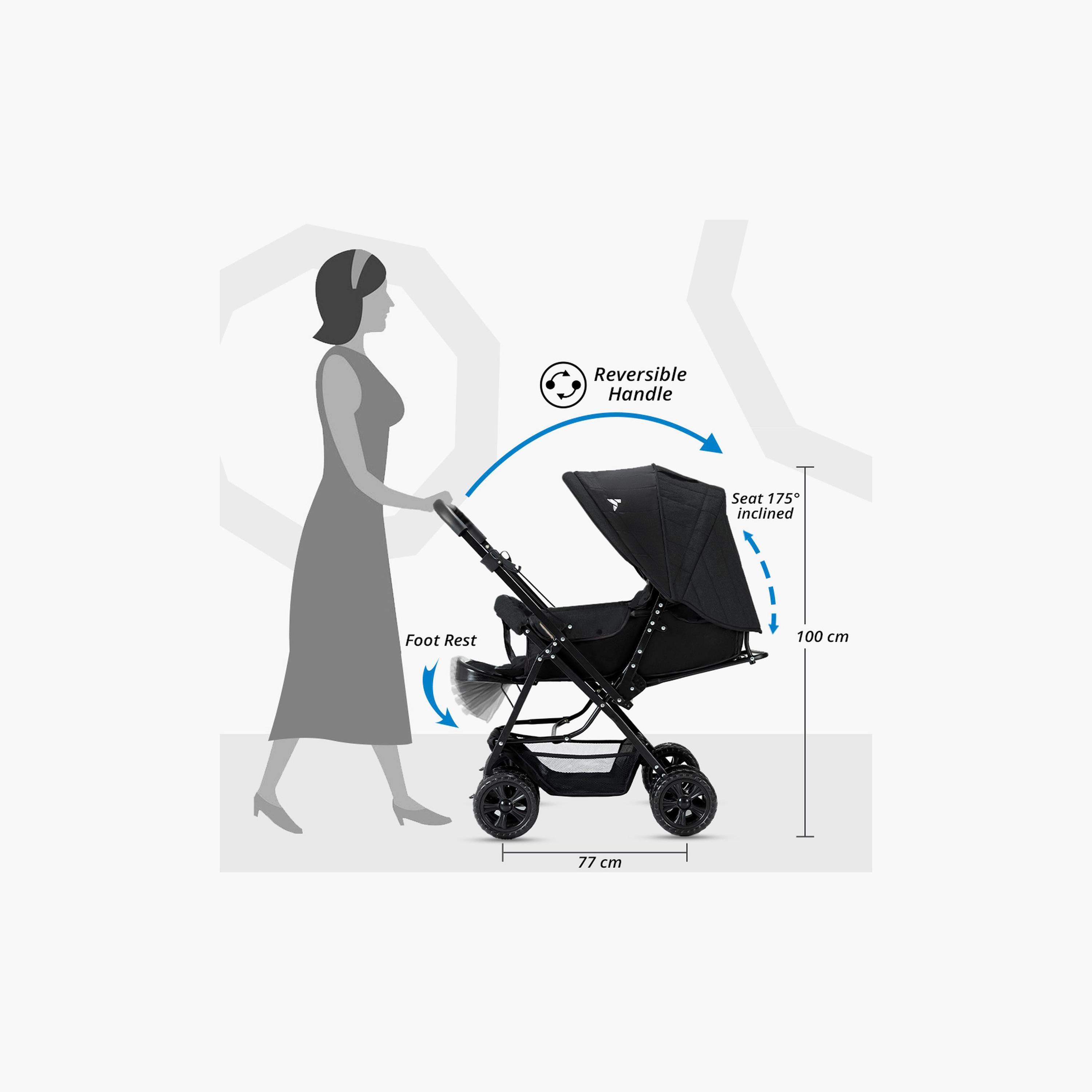 عربة الأطفال قابلة للعكس لوك أت مي من تيكنوم، باللون الأسود مع حقيبة حفاضات بتوقيع ليتل ستوري، باللون الرمادي-baby-gear-strollersandprams-travelsystems-image-2
