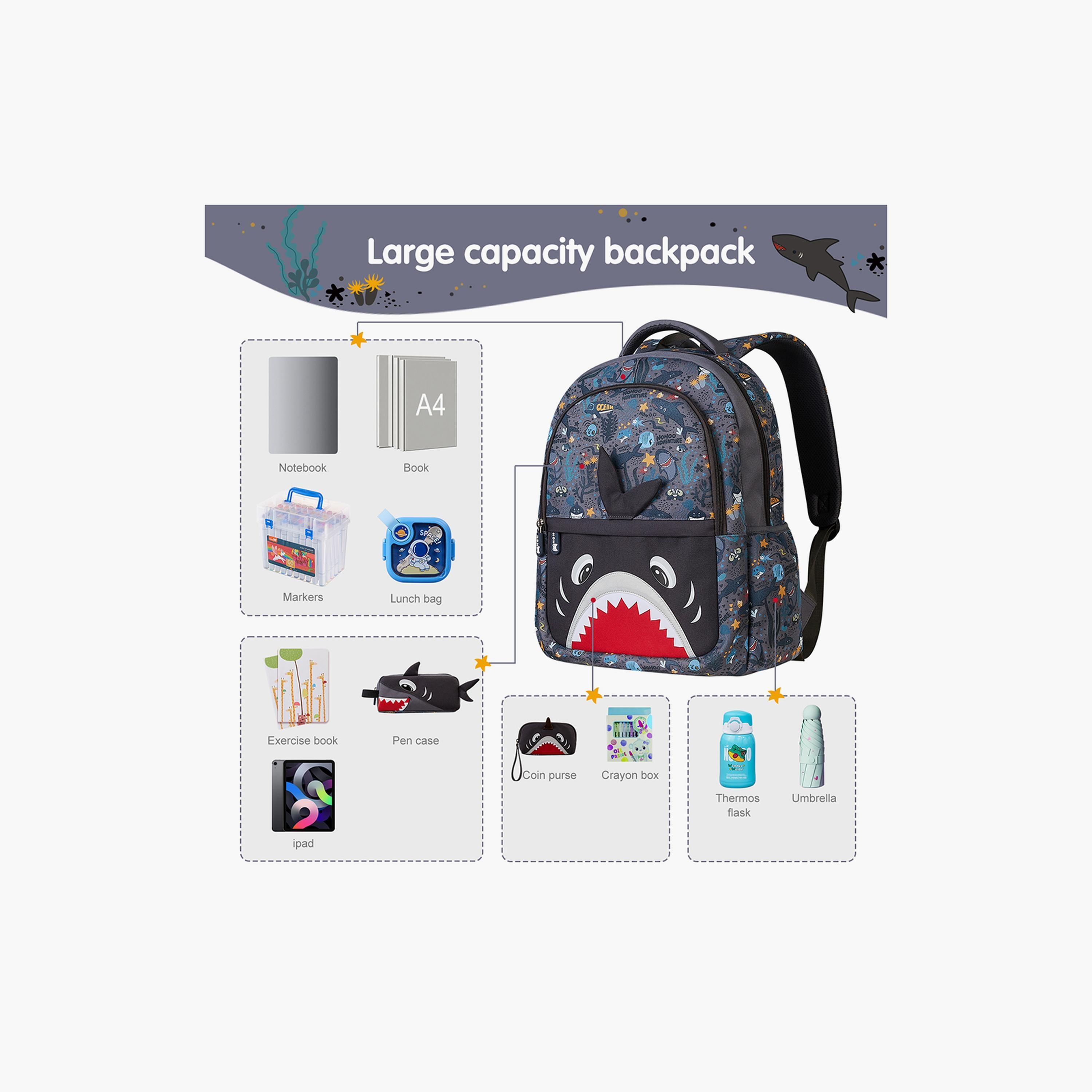 Nohoo School Bag Shark, Grey, 16 Inch-school-bagsandbackpacks-backpacks-image-3