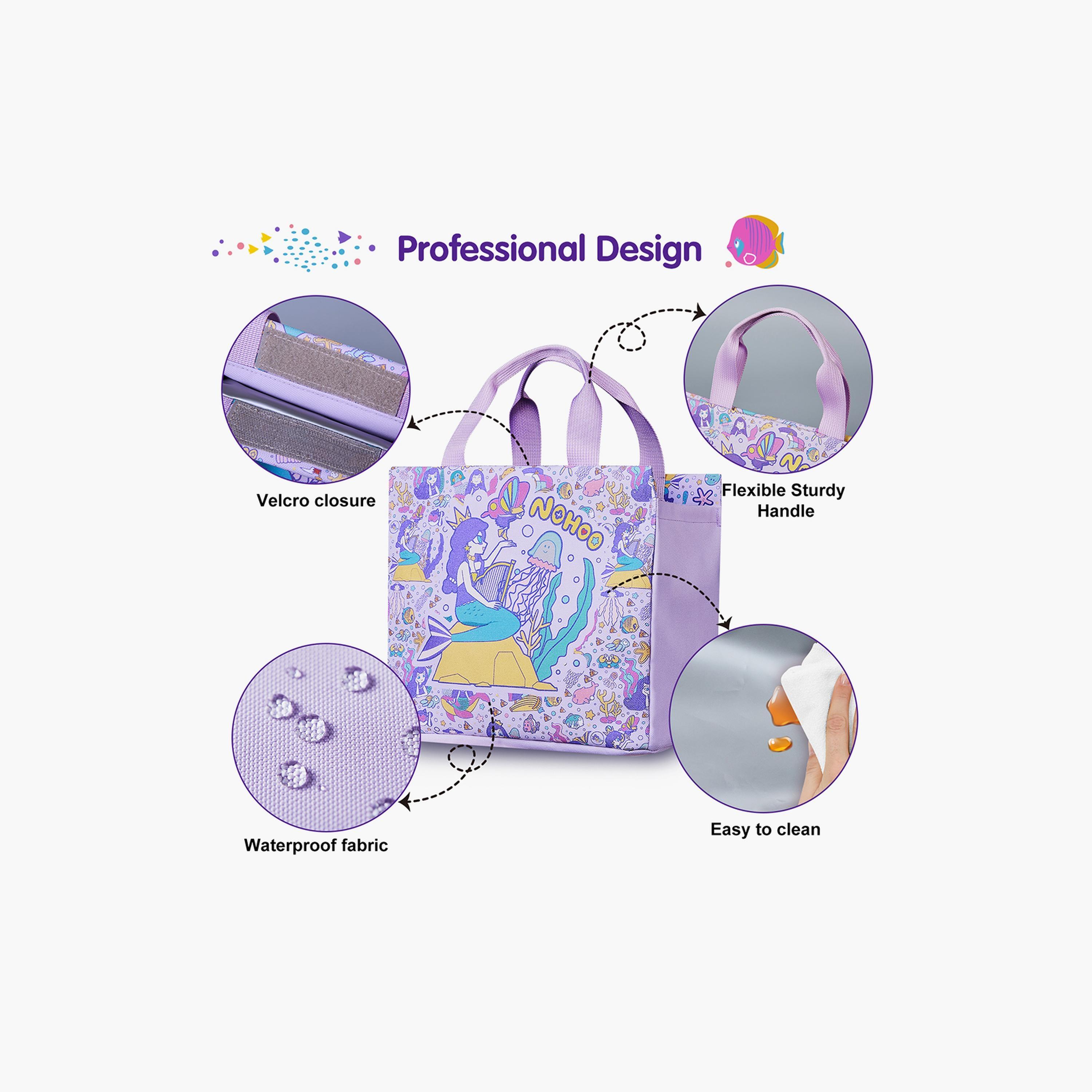 حقيبة يد غداء من نوهوو بتصميم حورية البحر، باللون الأزرق-school-lunchessentials-lunchbags-image-2