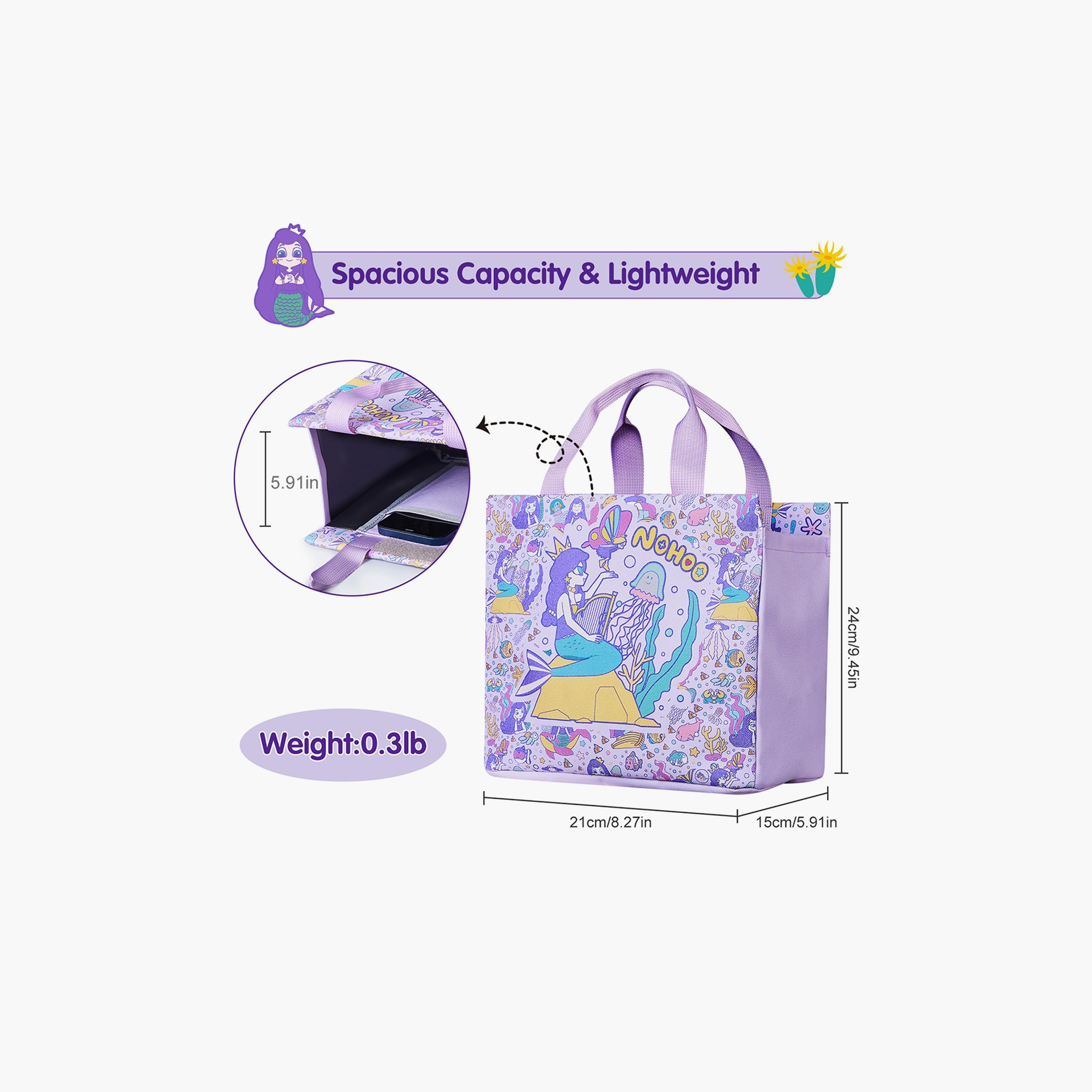 حقيبة يد غداء من نوهوو بتصميم حورية البحر، باللون الأزرق-school-lunchessentials-lunchbags-image-4