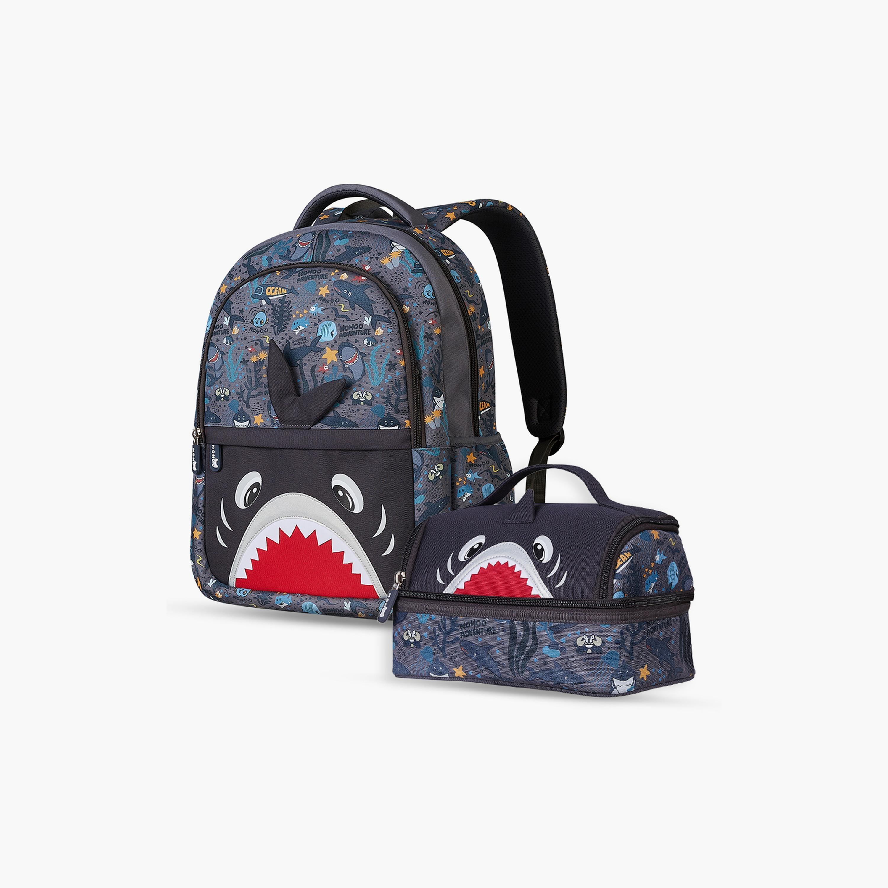 Nohoo School Bag with Lunch Bag Shark, Grey-school-bagsandbackpacks-backpacks-image-1