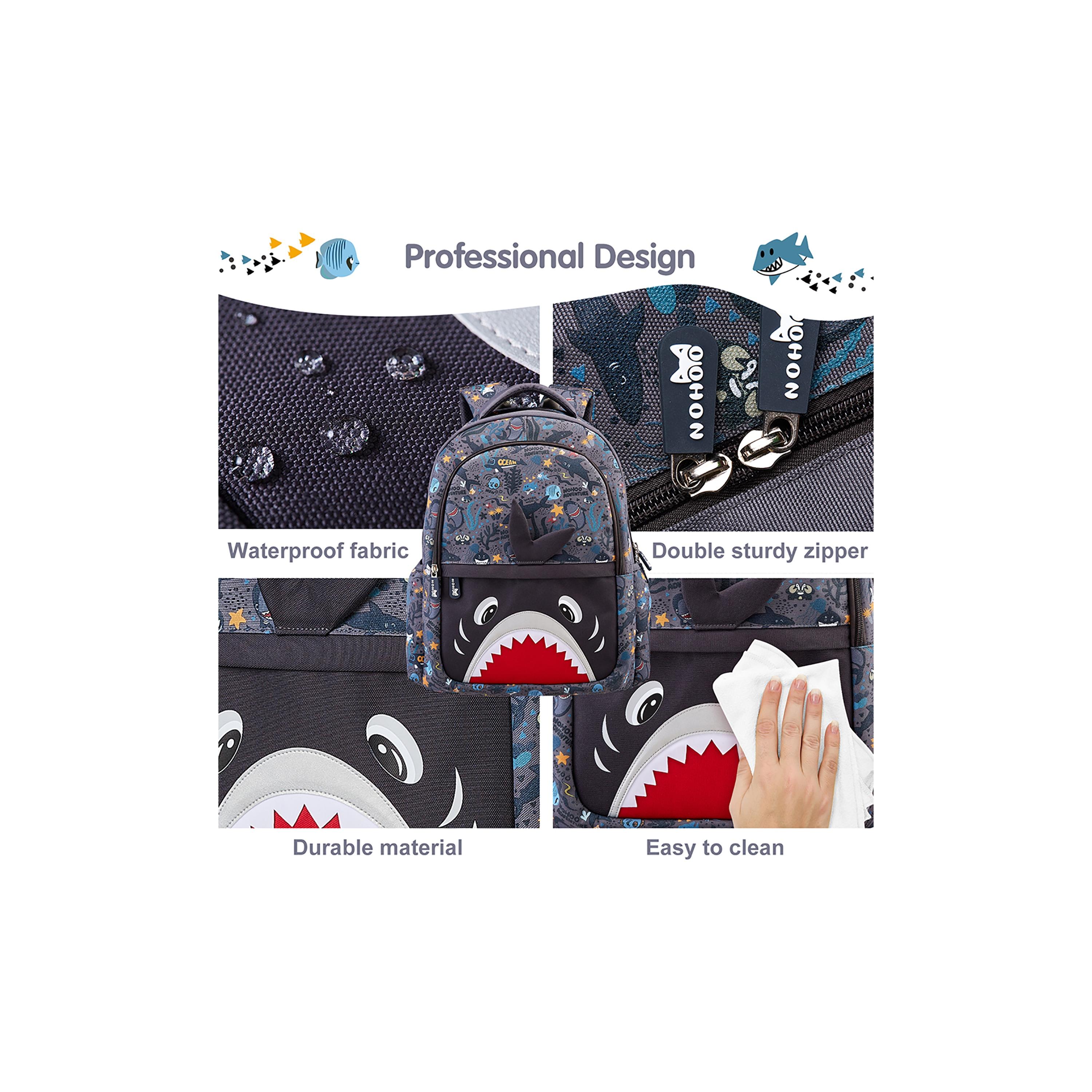 Nohoo School Bag with Lunch Bag Shark, Grey-school-bagsandbackpacks-backpacks-image-4