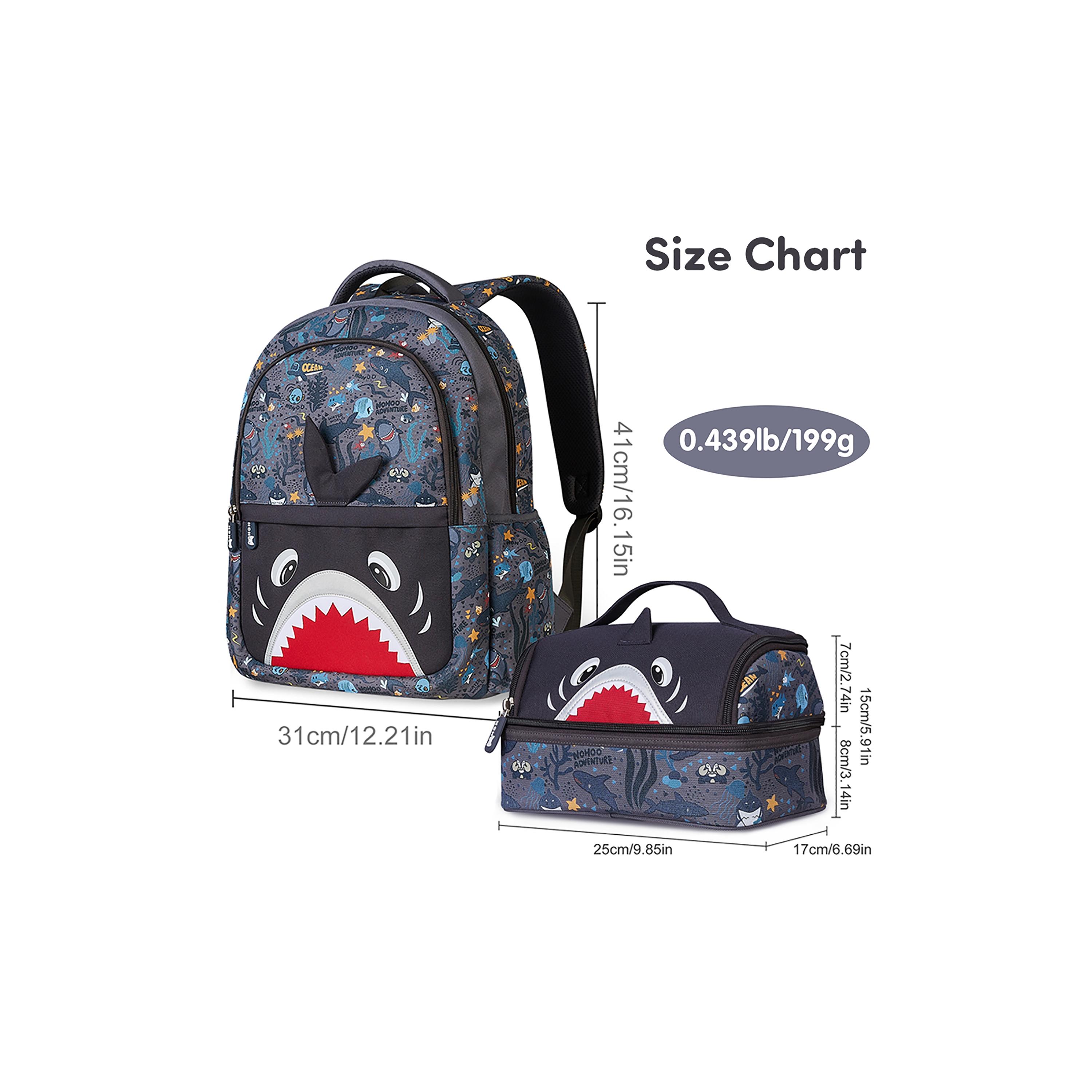 Nohoo School Bag with Lunch Bag Shark, Grey-school-bagsandbackpacks-backpacks-image-5