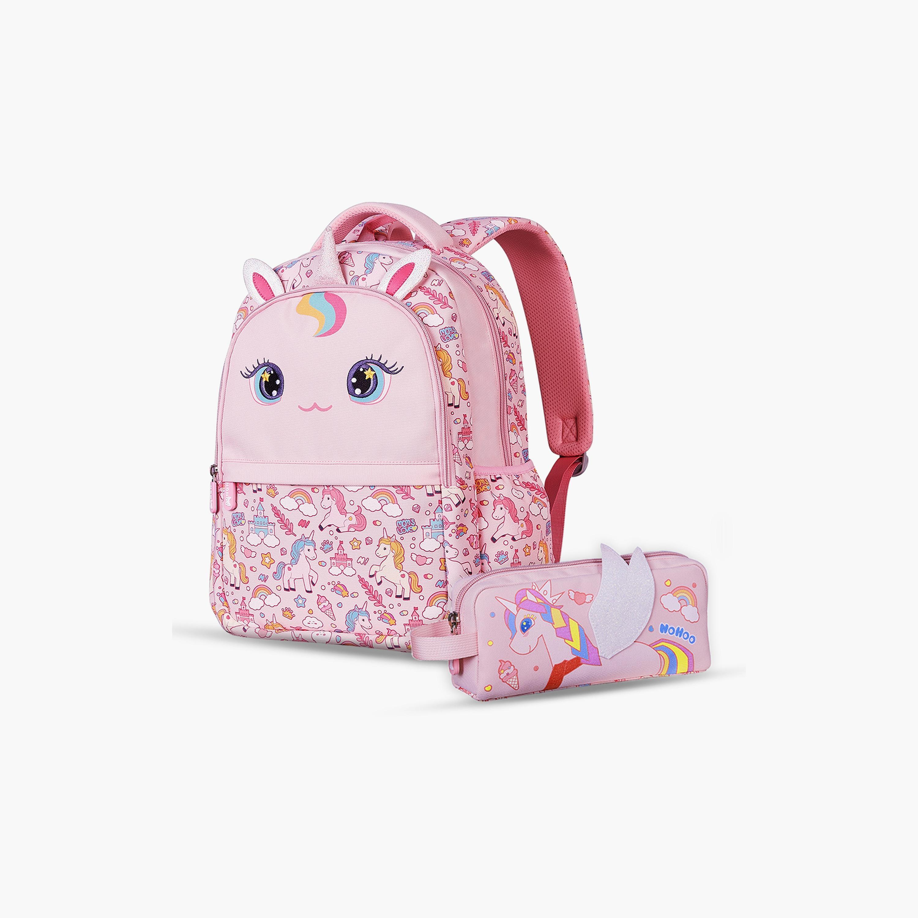 Nohoo School Bag with Pencil Case Unicorn, Pink-school-bagsandbackpacks-backpacks-image-1