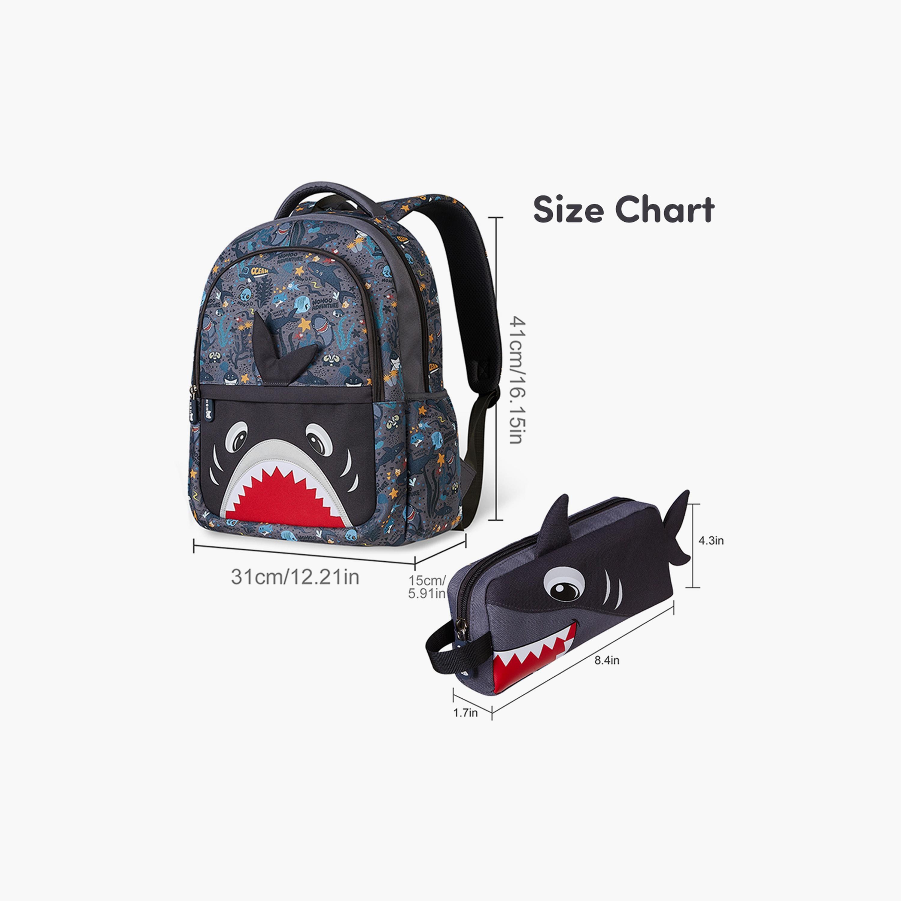 Nohoo School Bag with Pencil Case Shark, Grey-school-bagsandbackpacks-backpacks-image-5