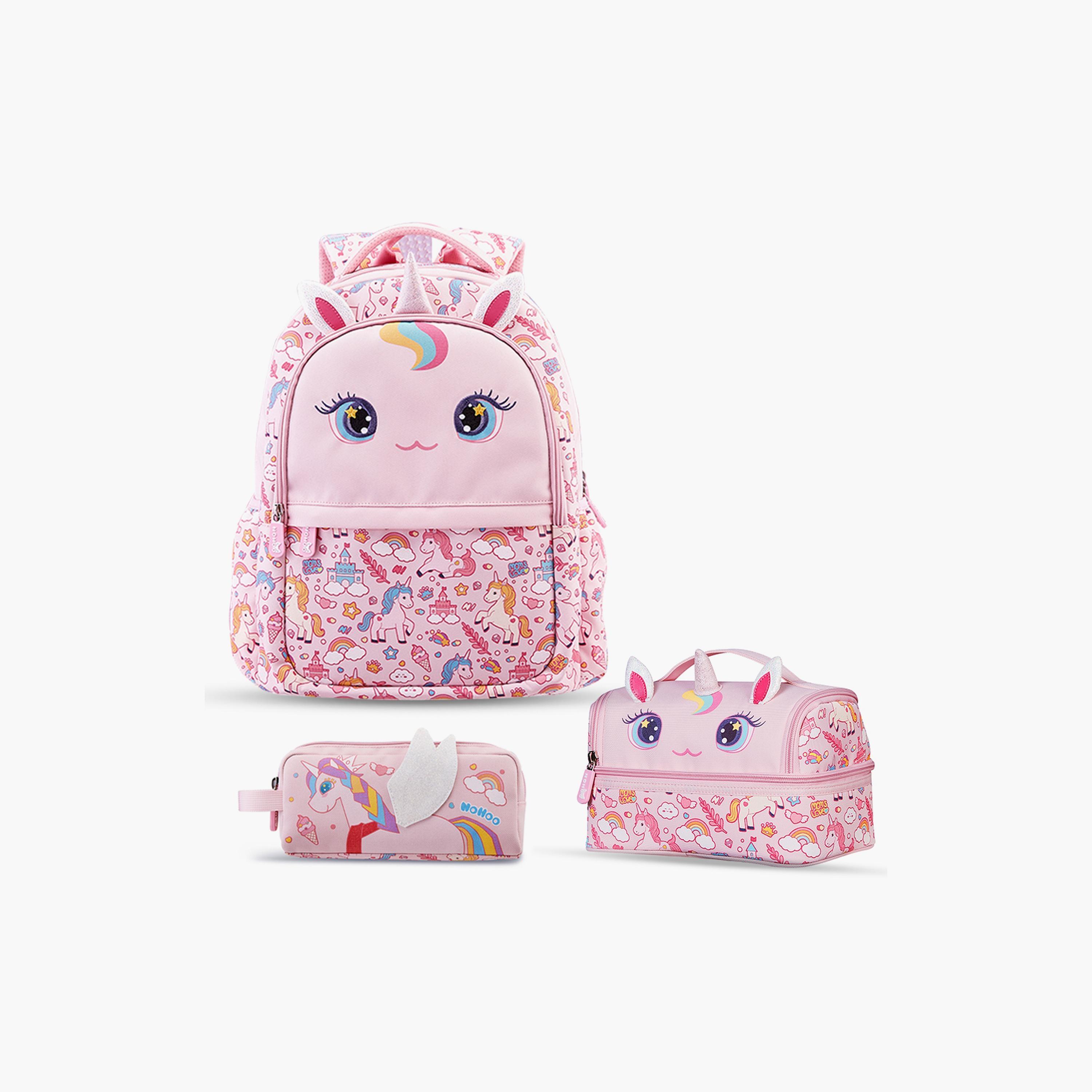Nohoo School Bag, Lunch Bag and Pencil Case Unicorn Set of 3, Pink-school-bagsandbackpacks-sets-image-1