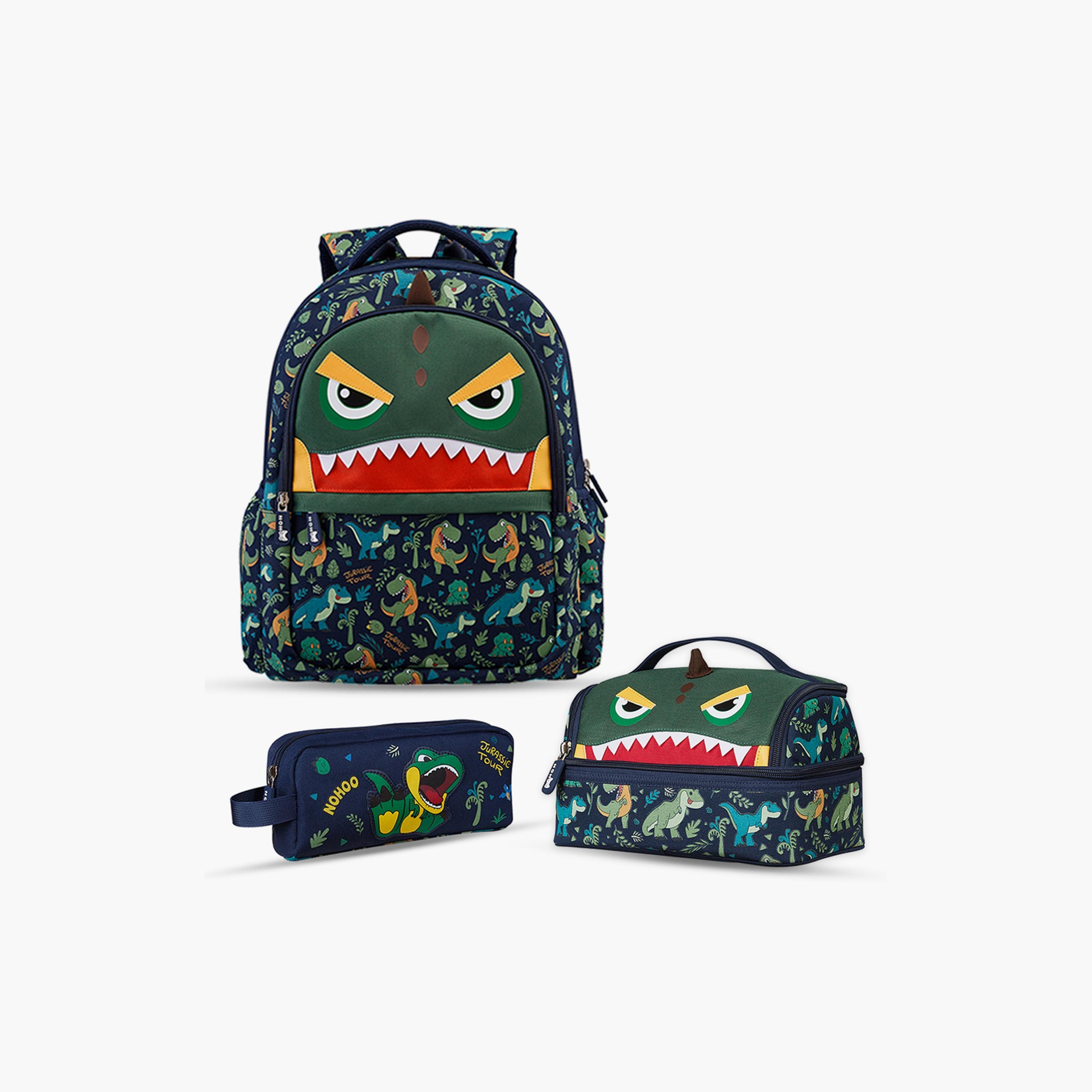 Nohoo School Bag, Lunch Bag and Pencil Case Dino Set of 3, Purple-school-bagsandbackpacks-sets-image-1