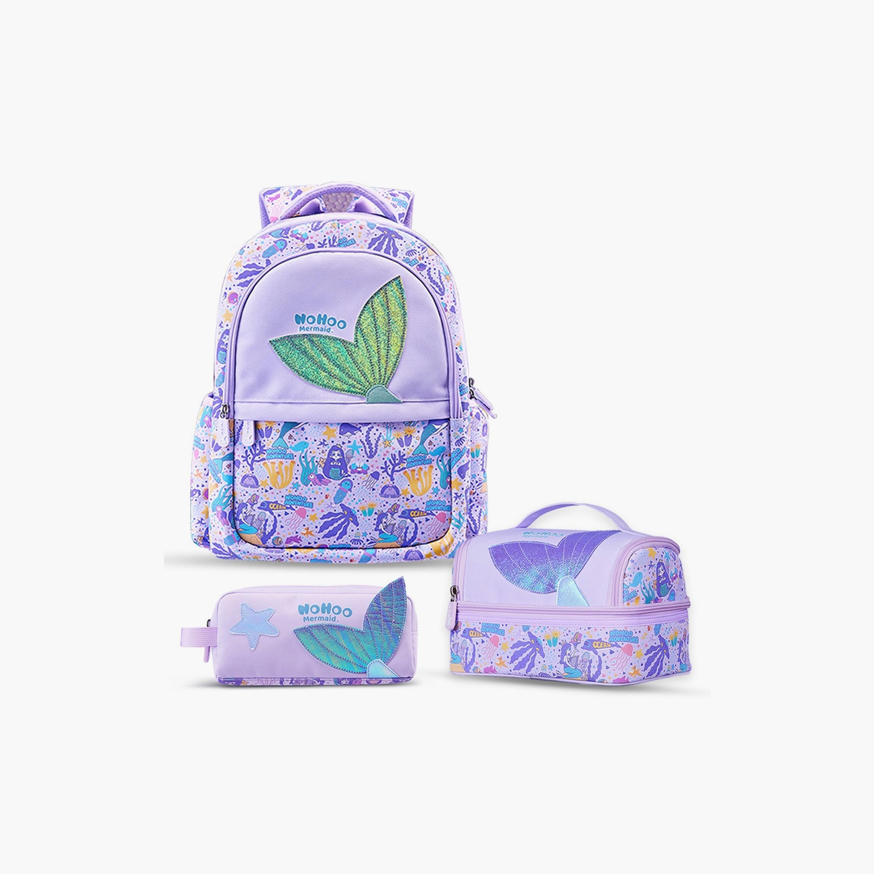 Nohoo School Bag, Lunch Bag and Pencil Case Mermaid Set of 3, Blue-school-bagsandbackpacks-sets-image-1
