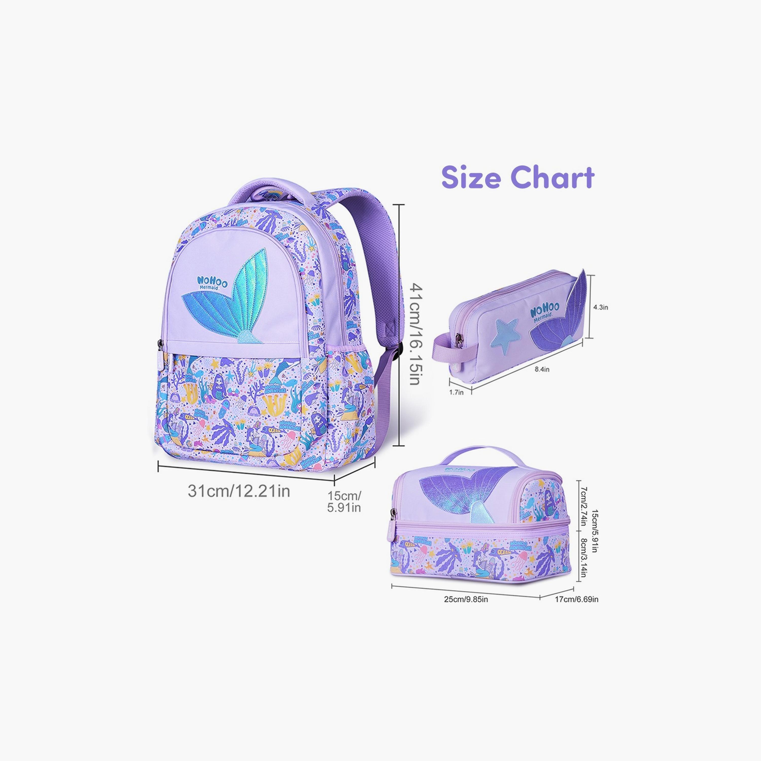 Nohoo School Bag, Lunch Bag and Pencil Case Mermaid Set of 3, Blue-school-bagsandbackpacks-sets-image-5