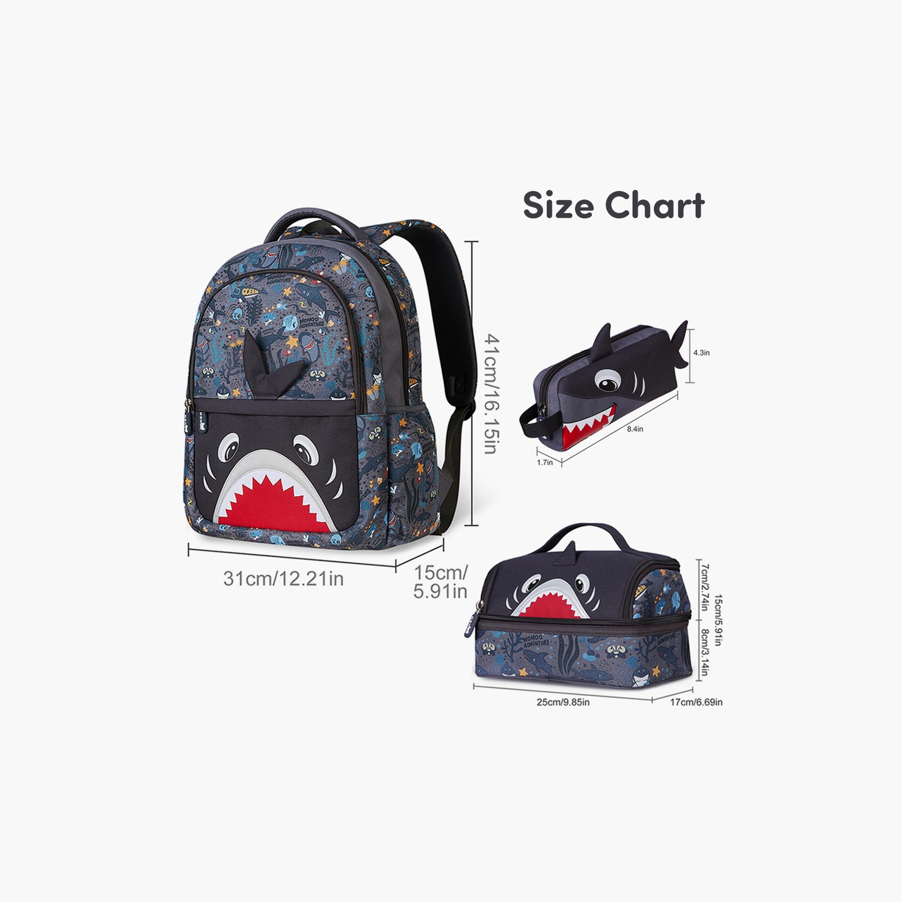 Nohoo School Bag, Lunch Bag and Pencil Case Shark Set of 3, Grey-school-bagsandbackpacks-sets-image-5
