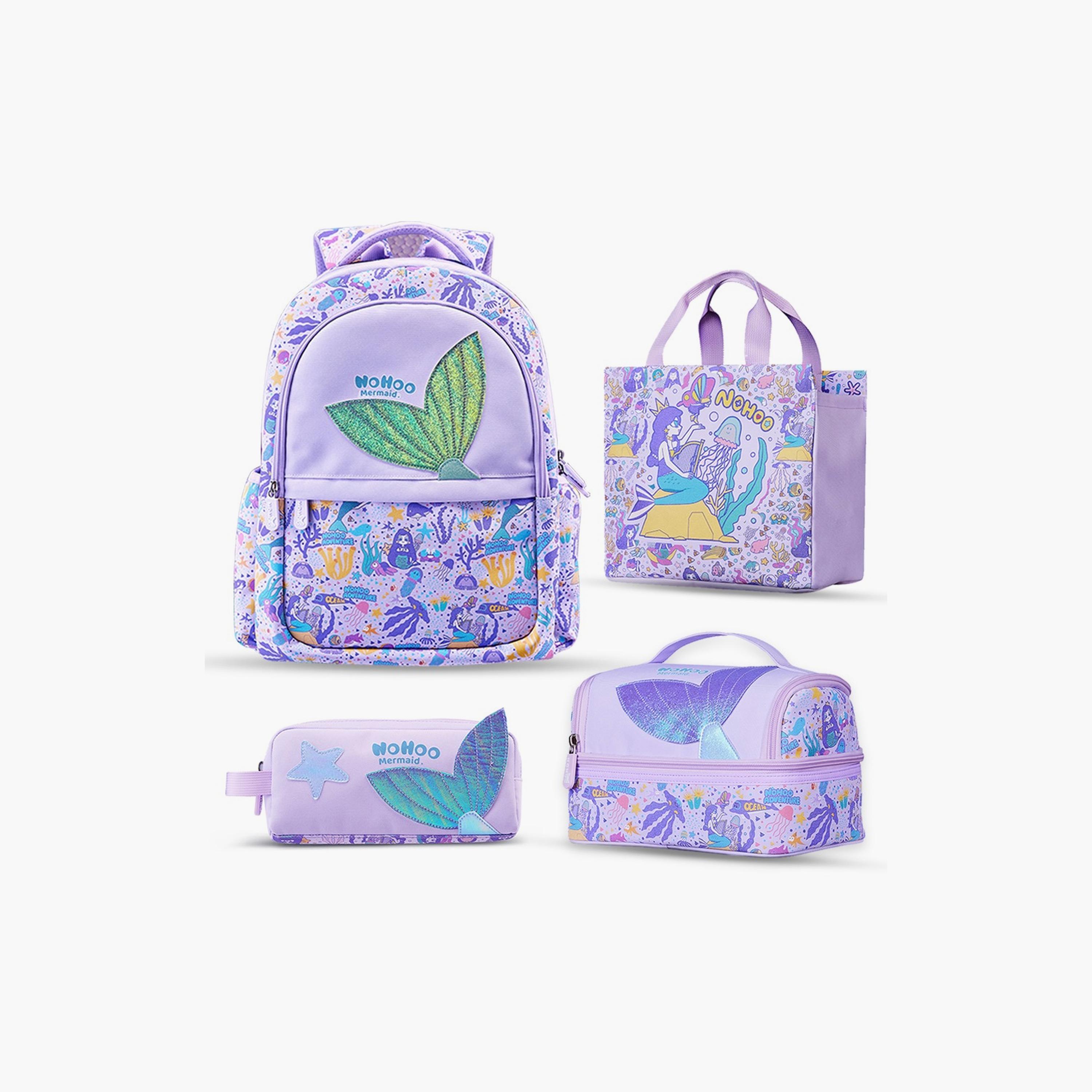 Nohoo School Bag, Lunch Bag, Handbag and Pencil Case Mermaid Set of 4, Blue-school-bagsandbackpacks-sets-image-1