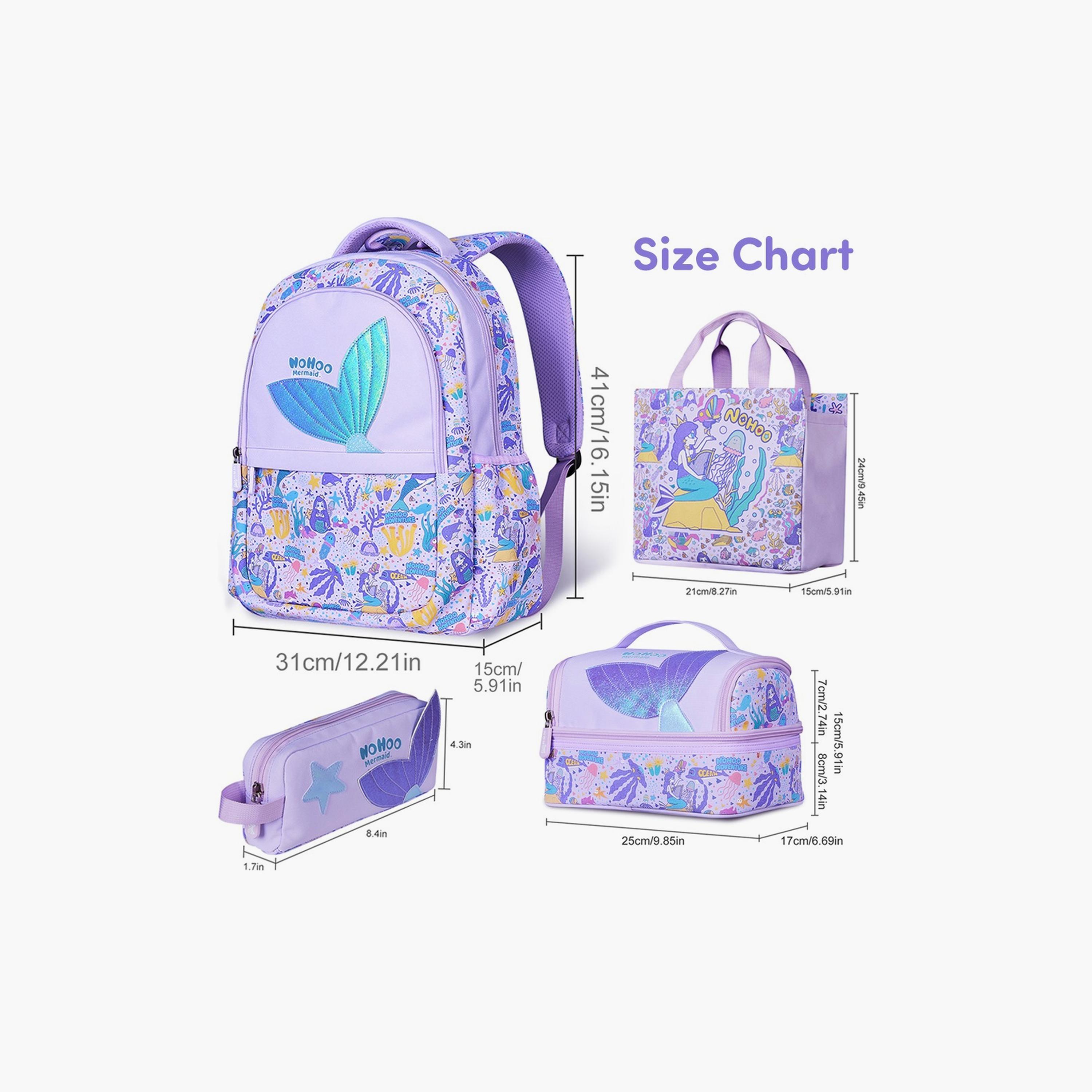 Nohoo School Bag, Lunch Bag, Handbag and Pencil Case Mermaid Set of 4, Blue-school-bagsandbackpacks-sets-image-5